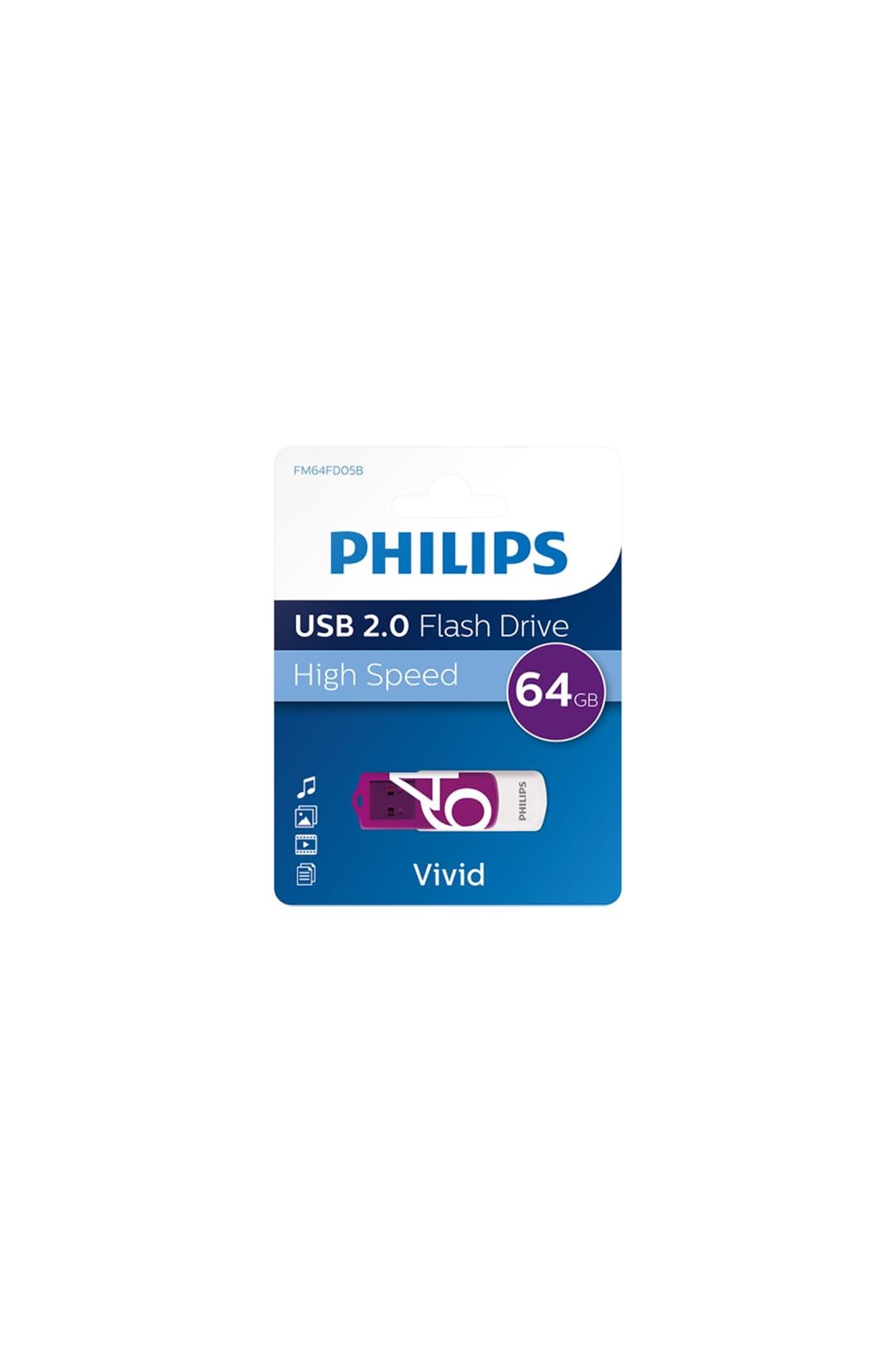 PHILIPS FM64FD05B, 64GB, USB 2.0, Vivid, Mor, Flash Disk