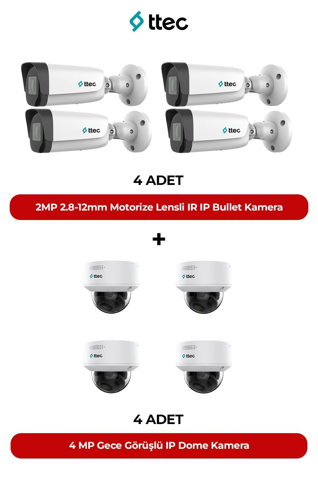 TTEC IPBP-2380L-MZ 8 Adet Ip Kamera Paket