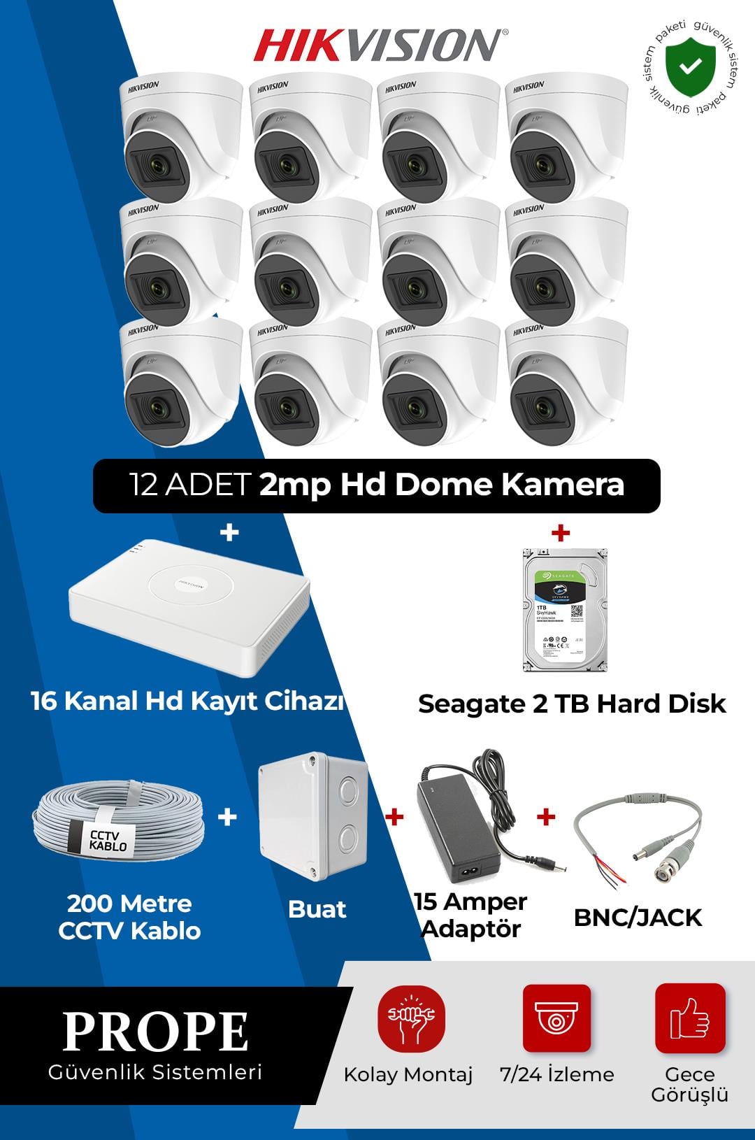 HIKVISION DS-2CE76D0T 12 Kameralı Dome Full Hd Sistem Paketi