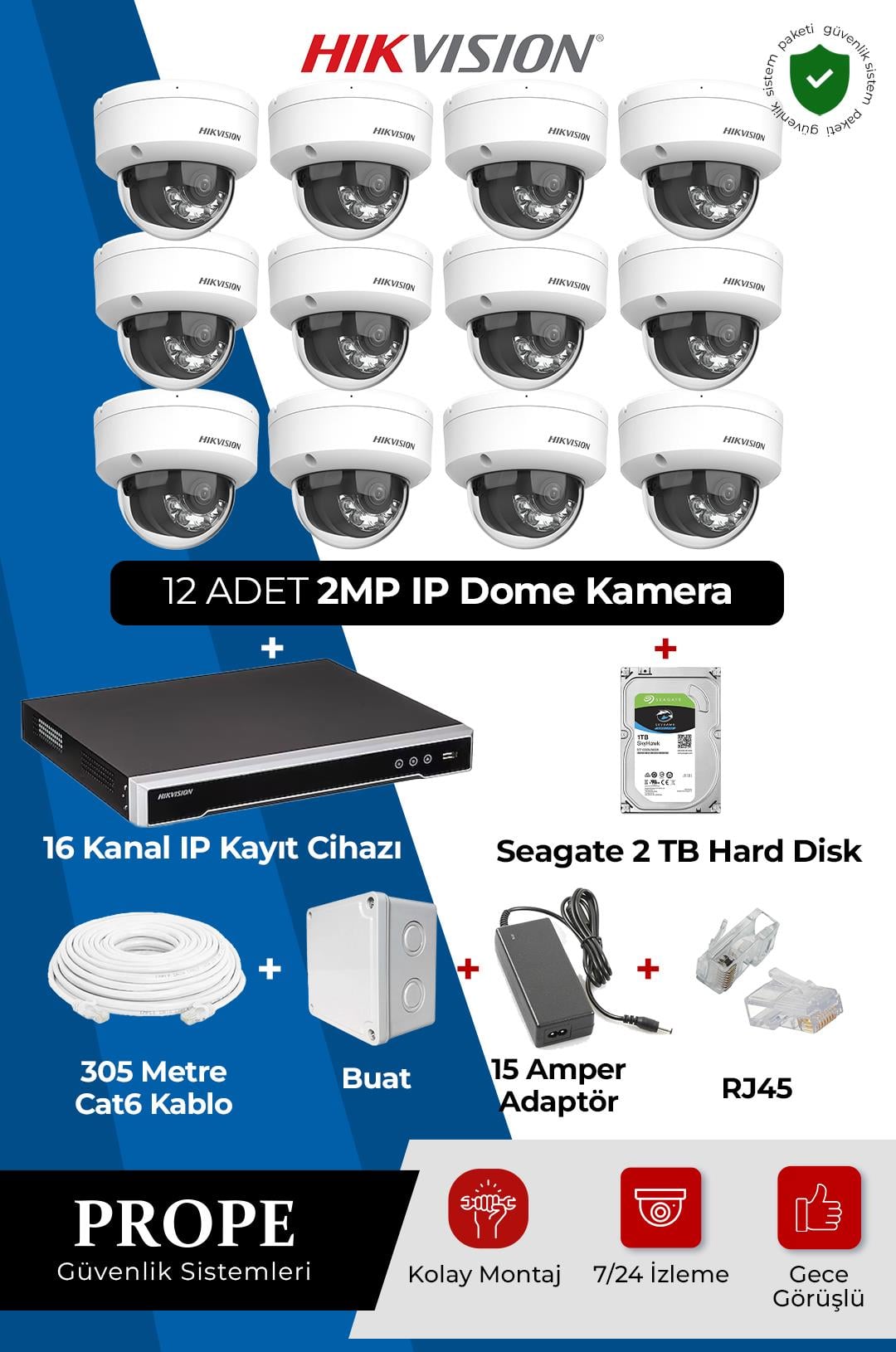 HIKVISION DS-2CD1121G2-LIUF 12 Kameralı Dome Full Ip Sistem Paketi