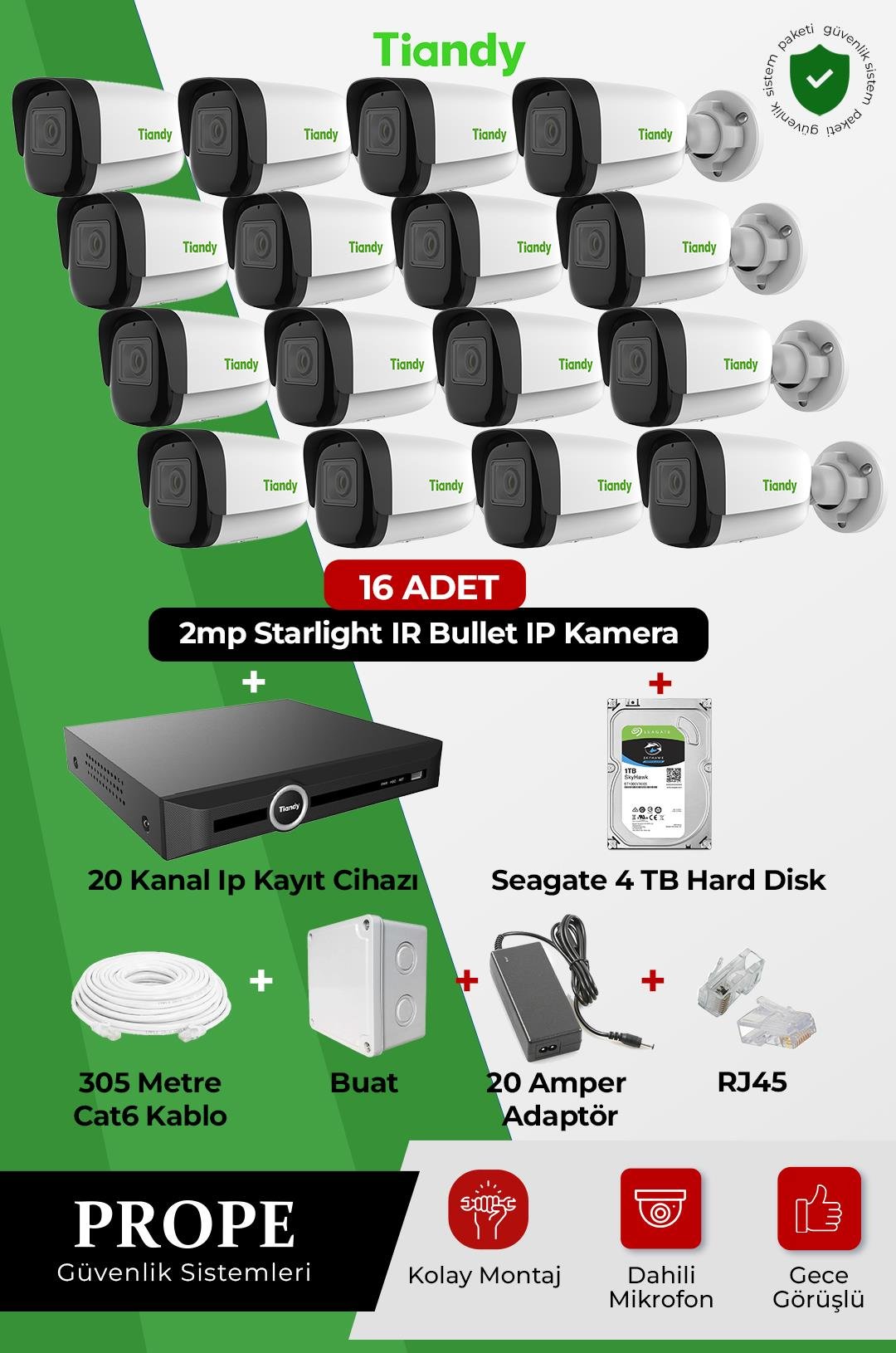 TIANDY PGI00016C01IP-BL-TIA16ST  16 Kameralı Bullet Full Sistem Paketi