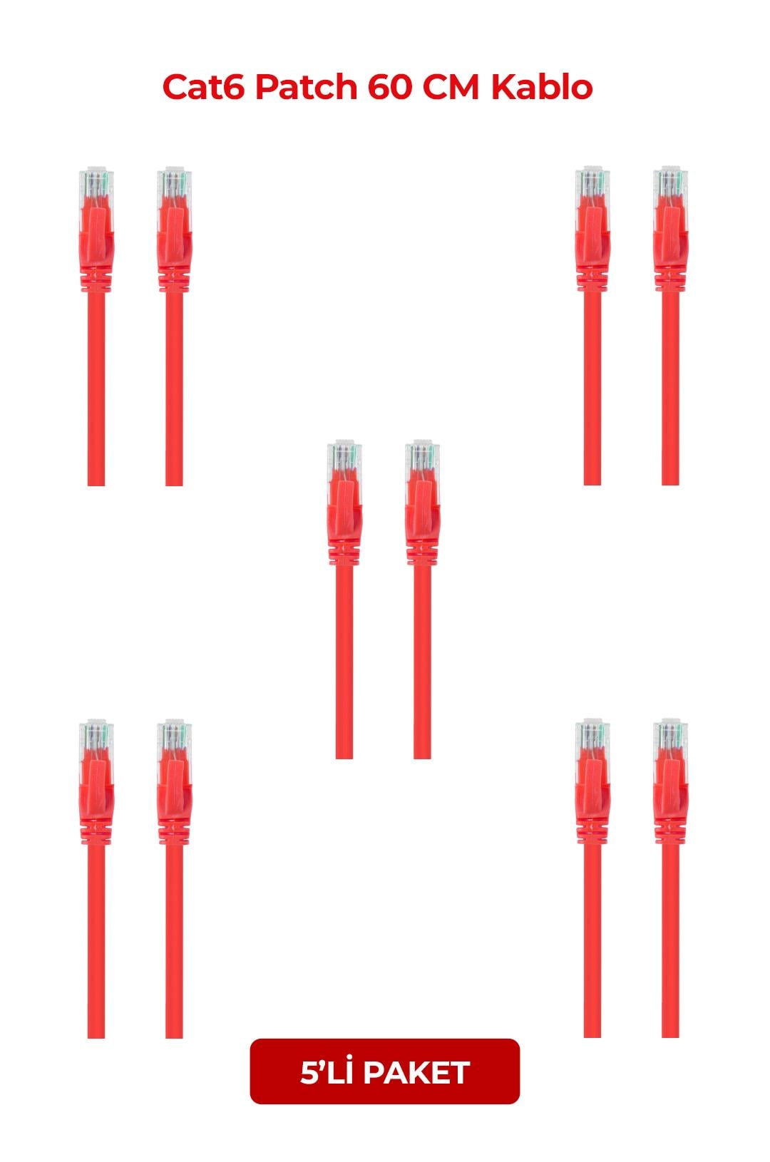 S-LINK SL-CAT606RE Cat6 Patch 60CM Kablo (Kırmızı) (5li Paket)  