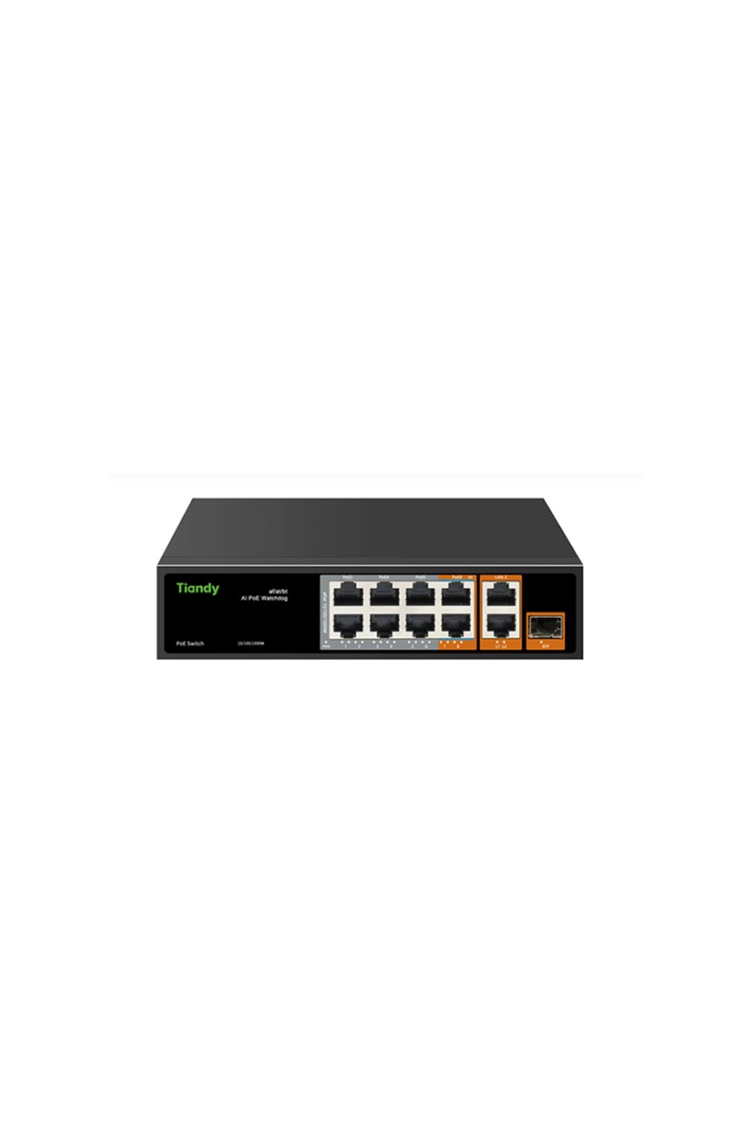 TIANDY PS-1006E2G-2G1SFP 8 Port Yönetilmeyen AI Hybrid PoE Switch   ( 6E+2G + 2G + 1SFP )