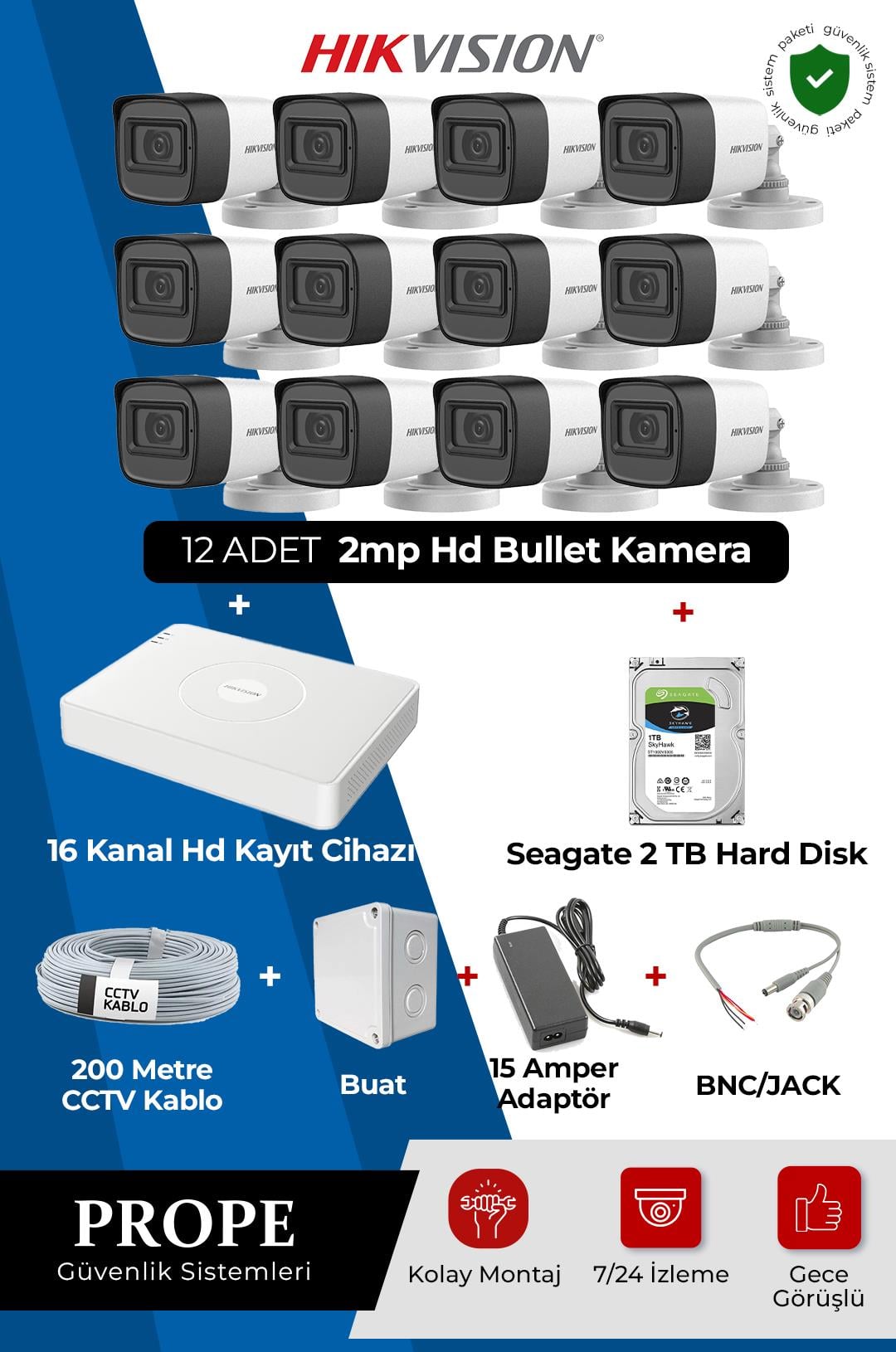 HIKVISION DS-2CE16D0T 12 KAMERALI BULLET FULL SİSTEM PAKETİ 
