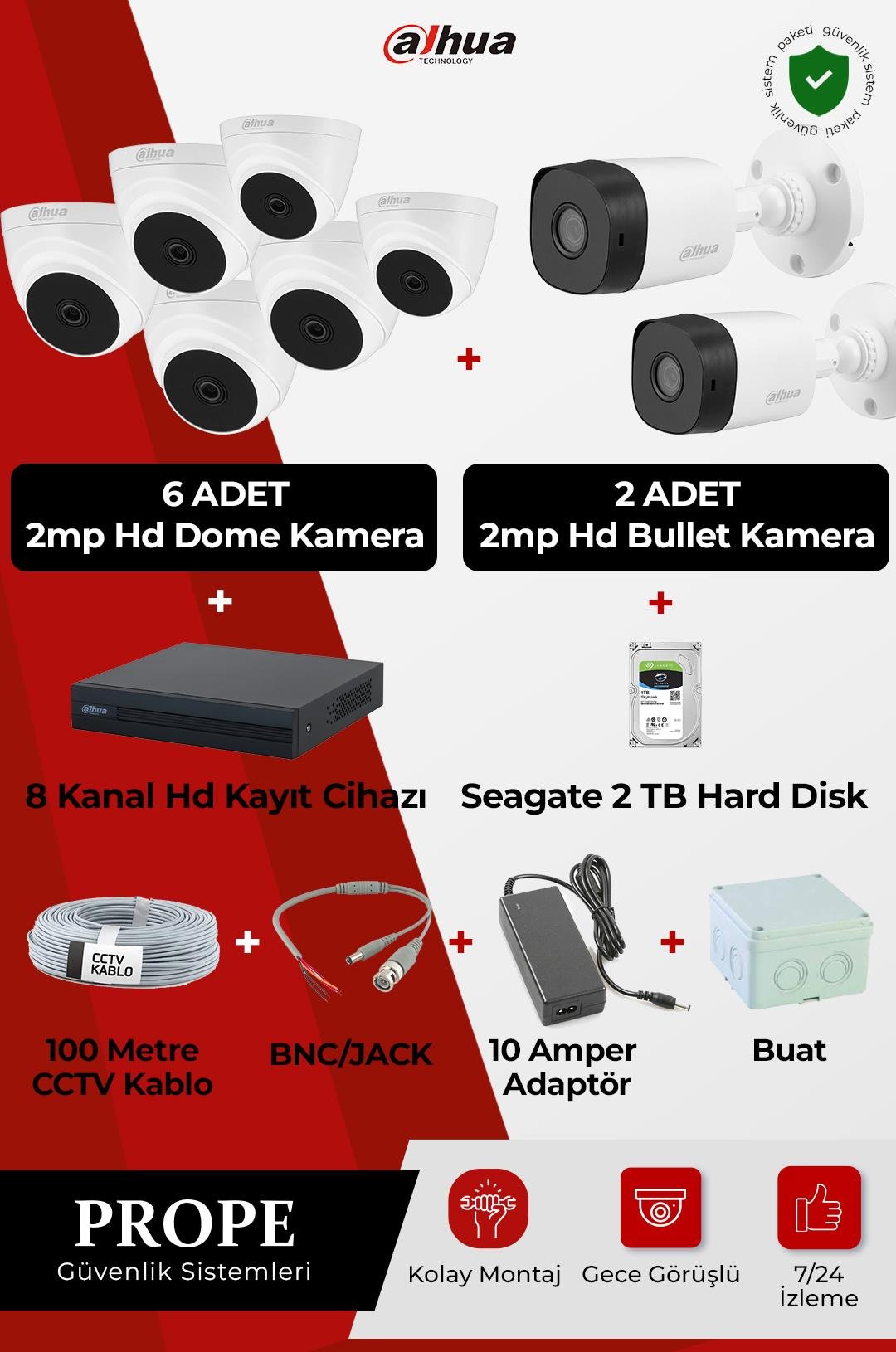 DAHUA PG-DH8C00001HD-FL08ST  8 Kameralı Hd Full Sistem Paketi