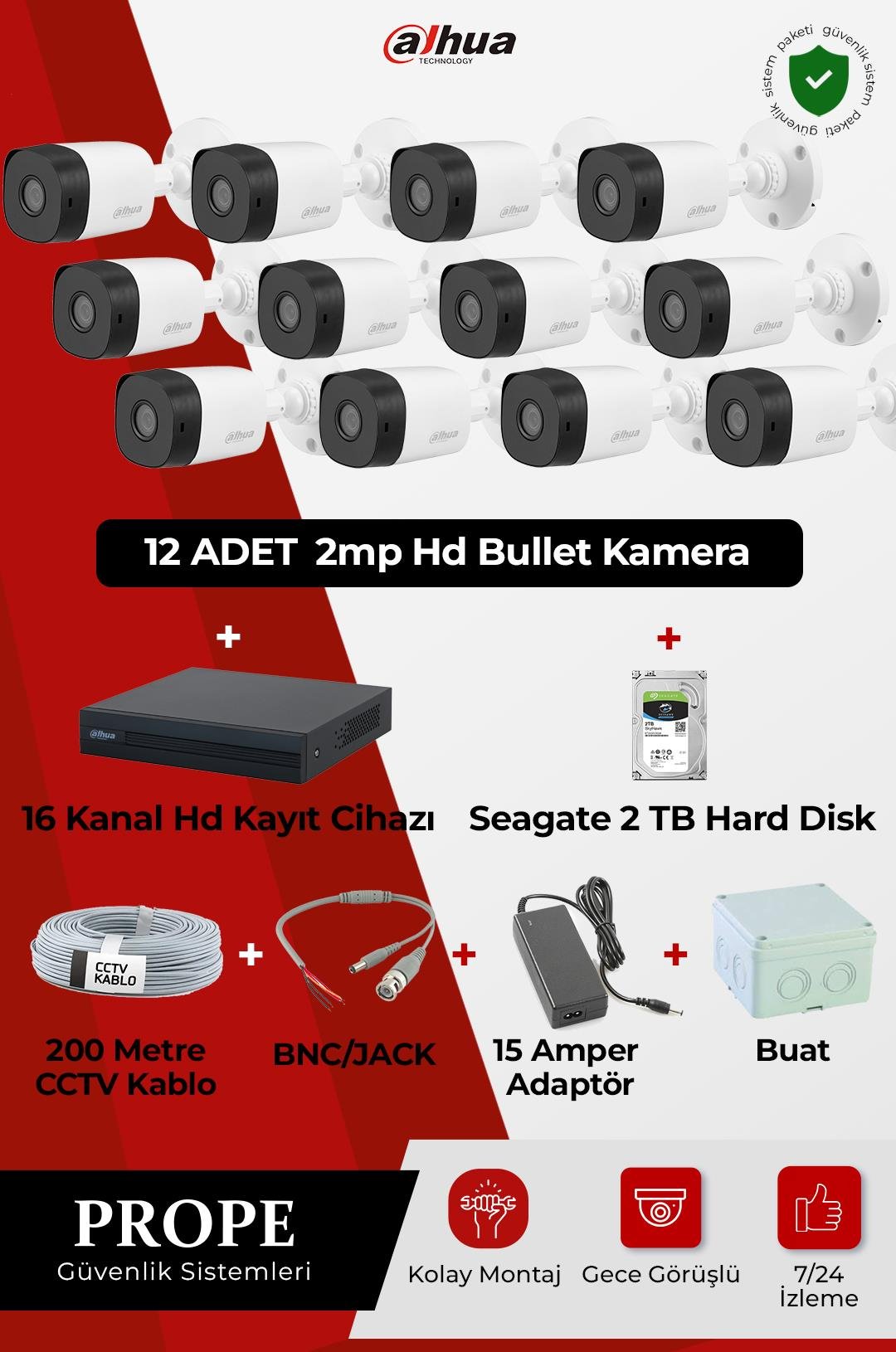DAHUA PG-DH12C00001HD-B12ST 12 Kameralı Hd Bullet Full Sistem Paketi