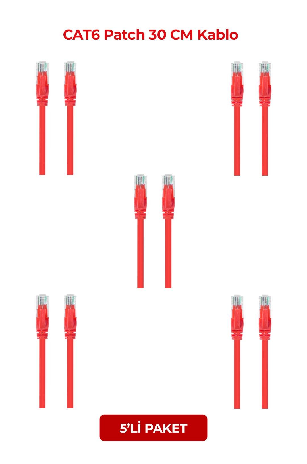 S-LINK SL-Cat6030RE CAT6 Patch 30CM Kablo(Kırmızı) (5li Paket)  