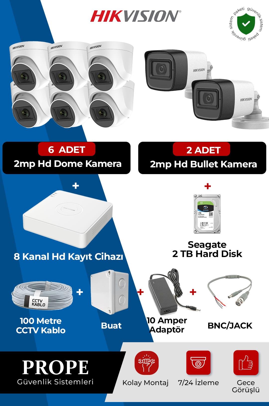 HIKVISION  DS-2CE16D0T 8 Kameralı Full Hd Sistem Paketi