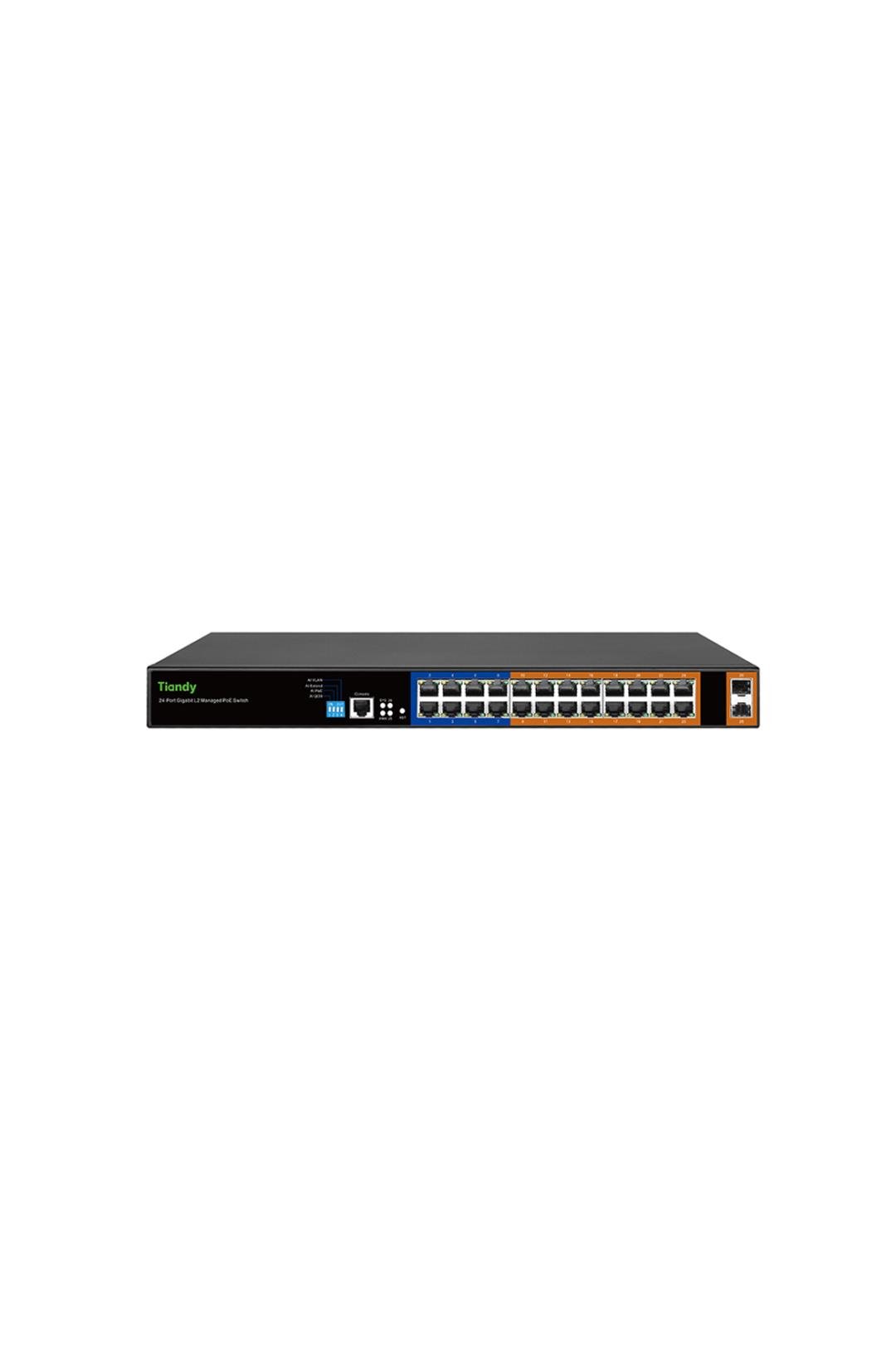 TIANDY YPS-3024G-2SFP-L2 24 Port Gigabit Layer2 Yönetilebilir AI POE switch 