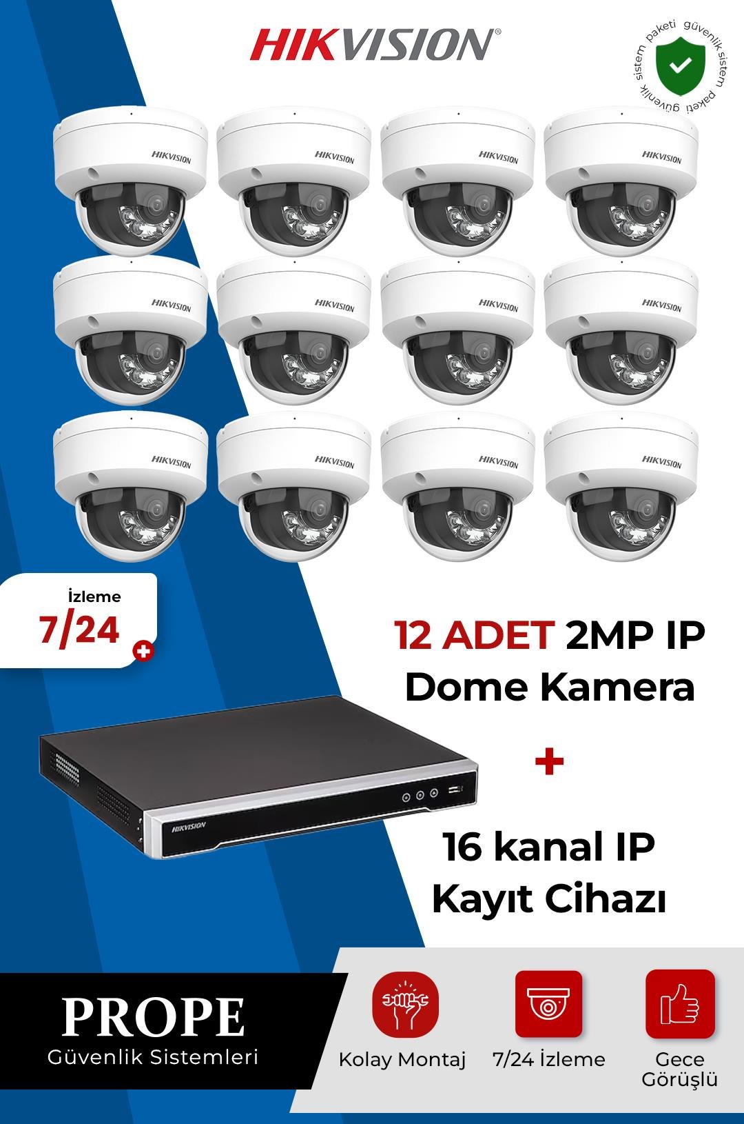 HIKVISION DS-2CD1121G2-LIUF 12 Kameralı Ip Sistem Paketi