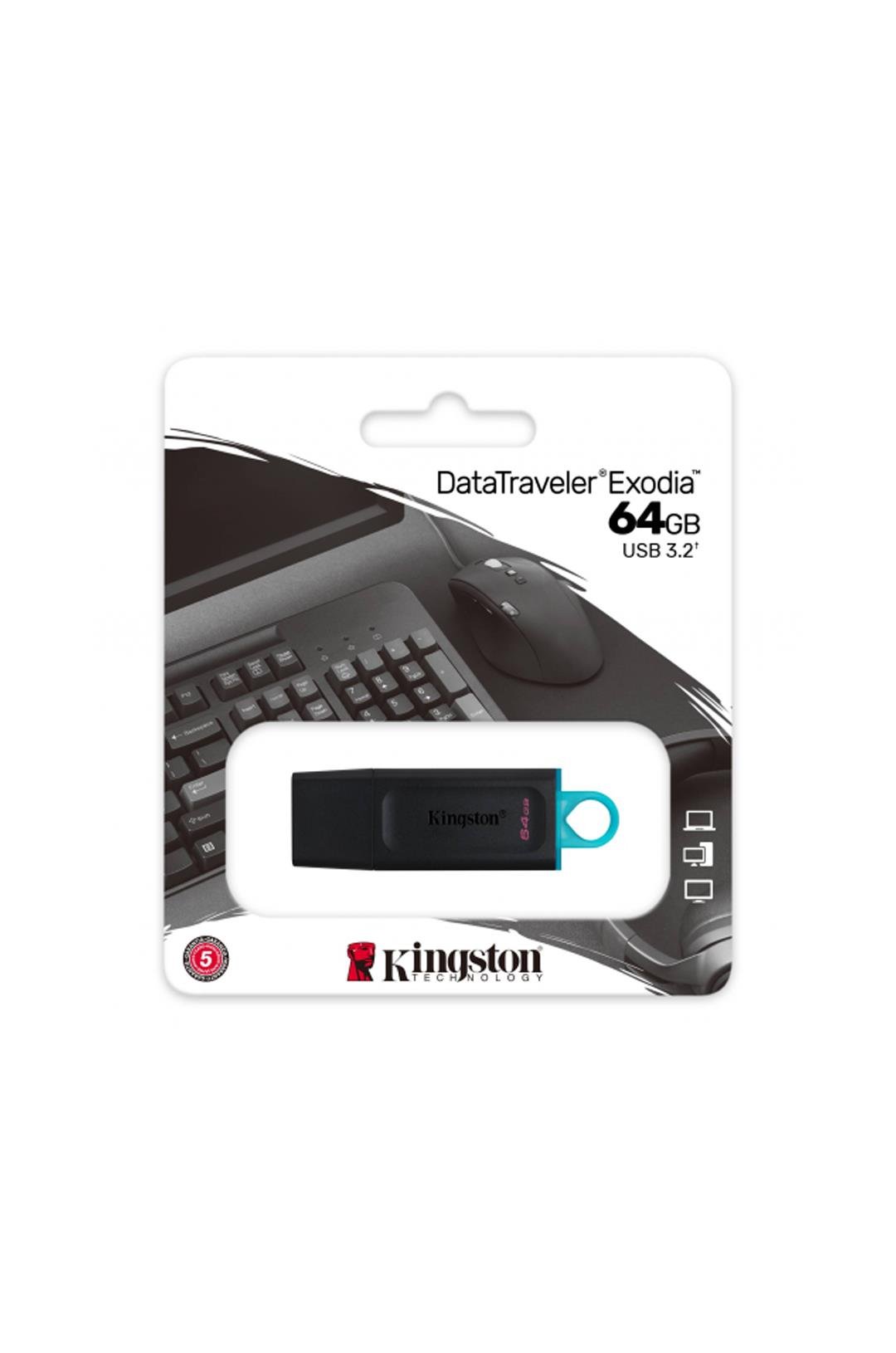 KINGSTON DTX/64GB USB 3.2 Data Traveler Exodia Gen 1 Flash Disk (Siyah - Turkuaz)