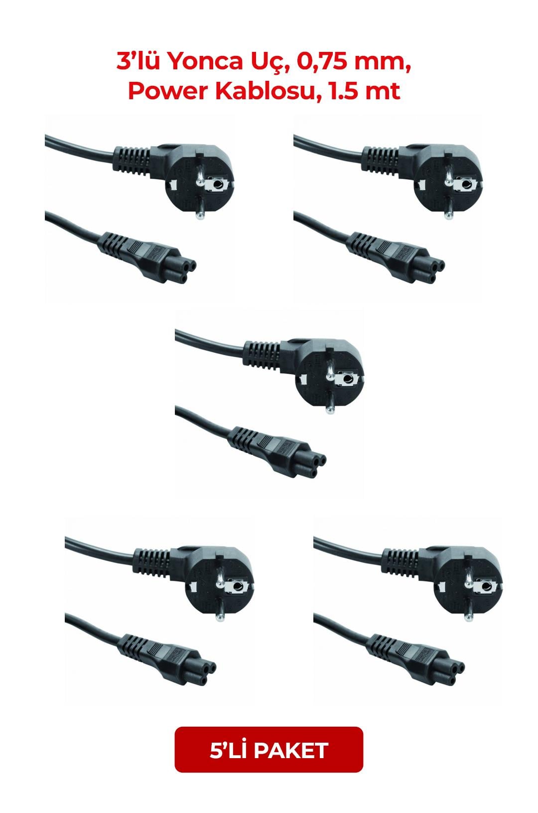 POWERGATE PW-Y015, 3lü Yonca Uç, 0,75mm, Power Kablosu, 1.5mt (5li Paket)