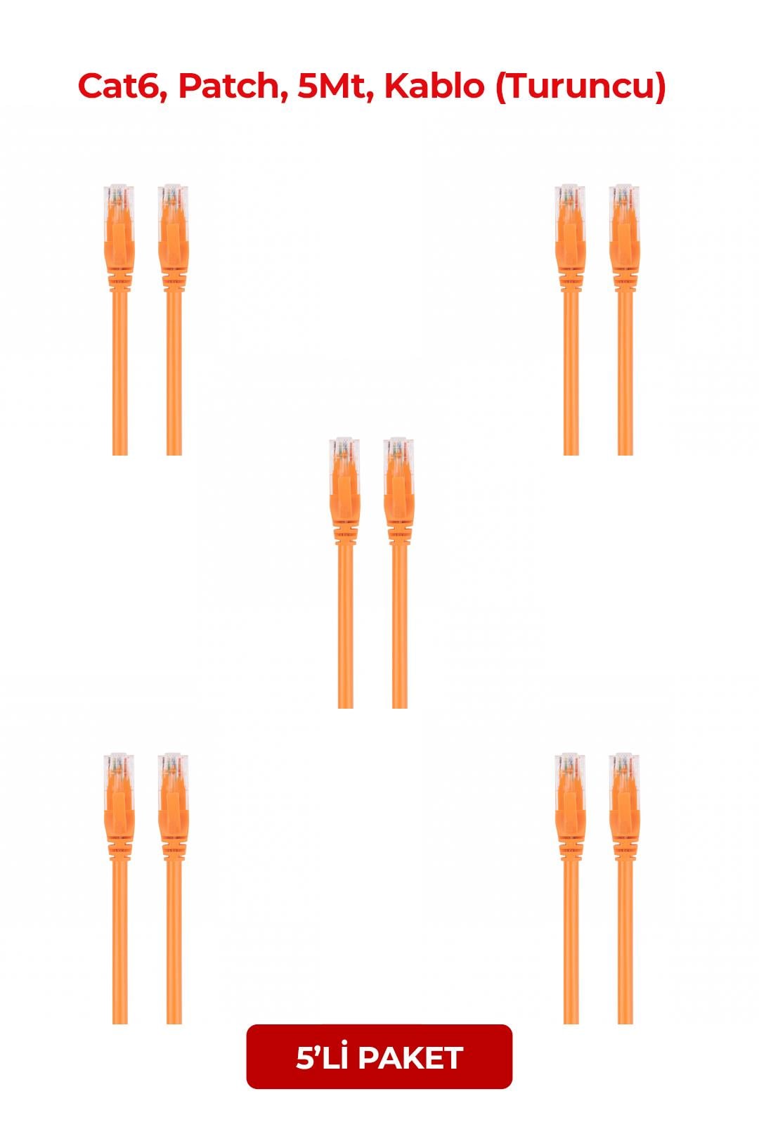 S-LINK SL-CAT605TR, Cat6, Patch, 5Mt, Kablo (Turuncu) (5li Paket)