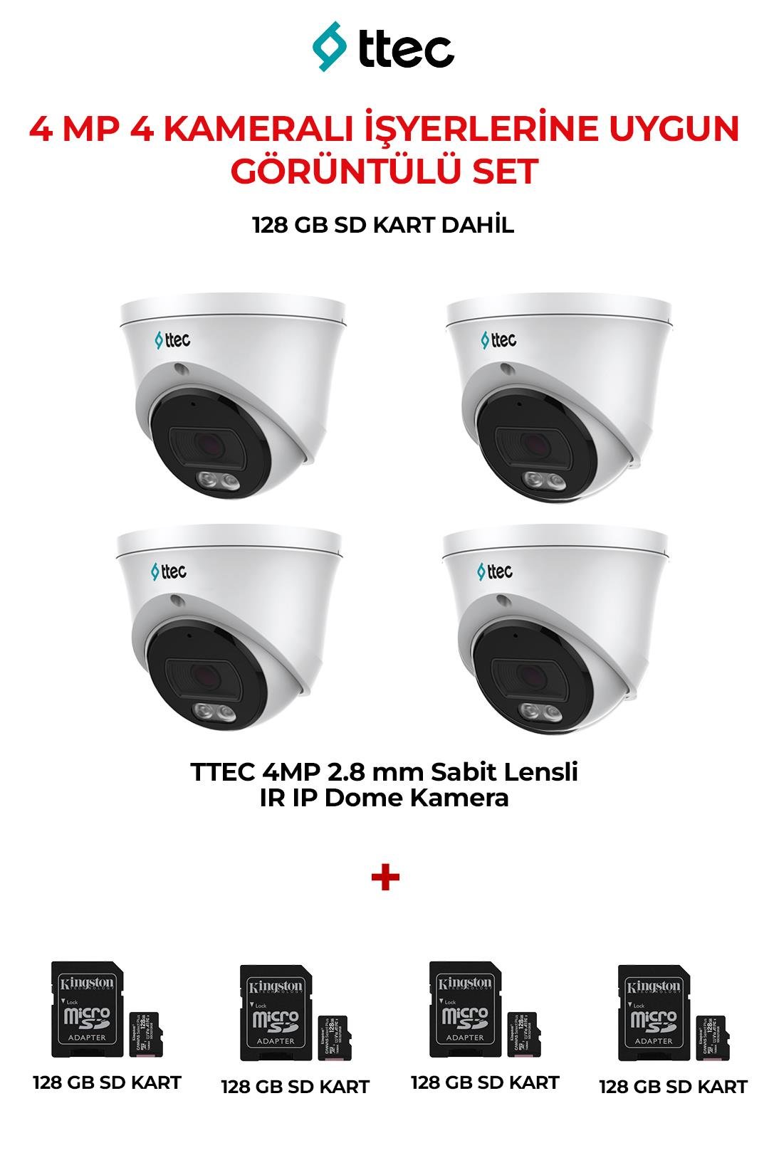 TTEC IPDP-4330M-WMS/SL  4mp 4 Kameralı İşyerlerine Uygun Görüntülü Set