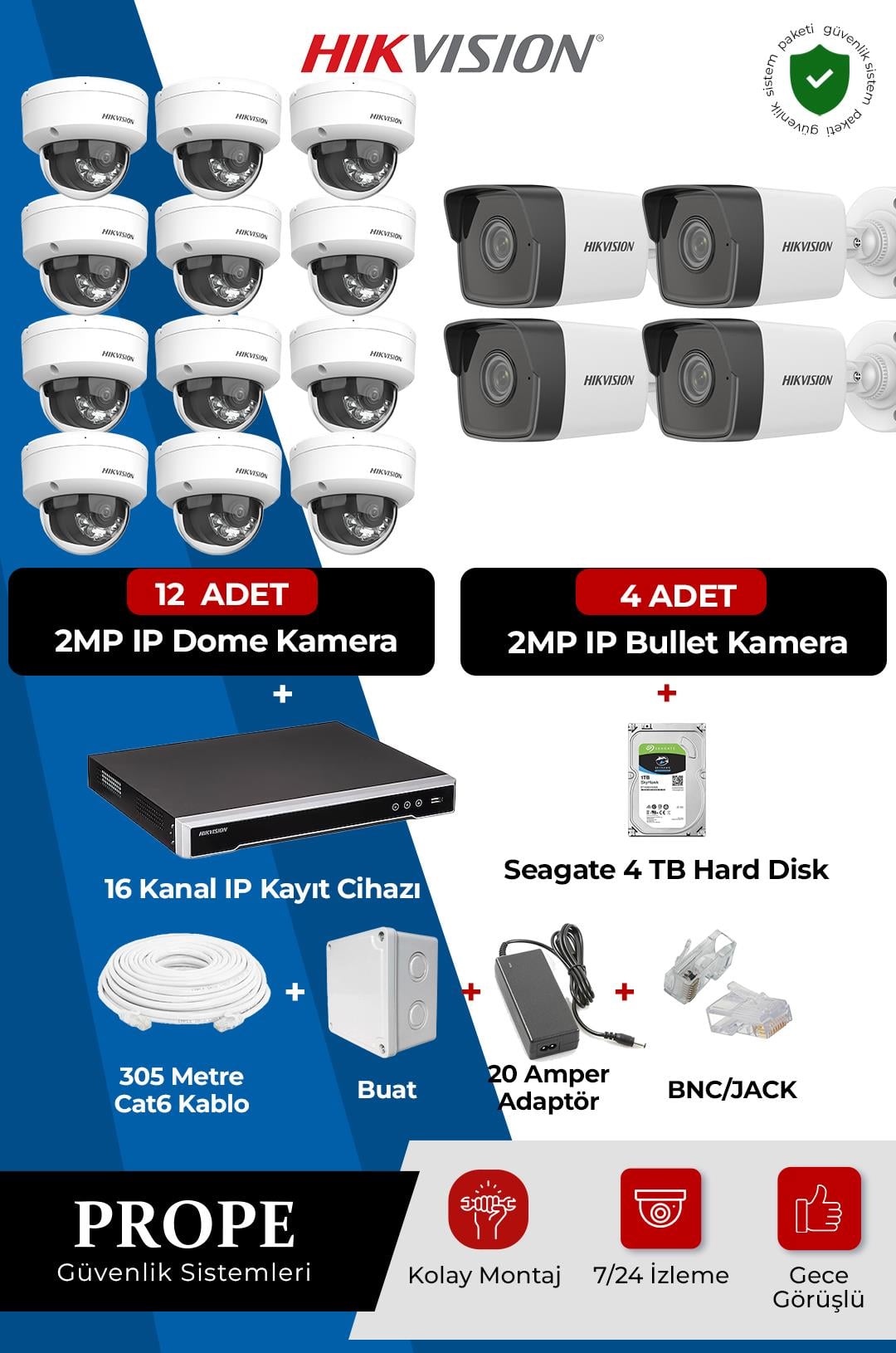 HIKVISION DS-2CD1023G0-IUF 16 Kameralı Bullet Full Ip Sistem Paketi