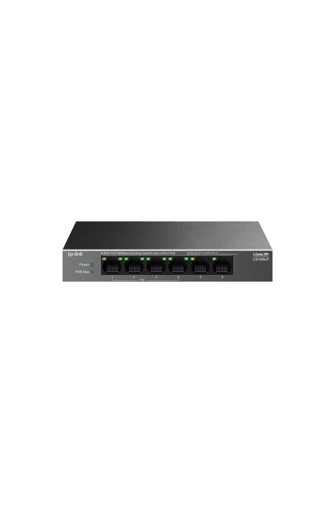 TP-LINK LS106LP, Green Tech, 6 Port, MegaBit, 4 Port PoE 41W, Metal Kasa, Yönetilemez, Masaüstü Switch