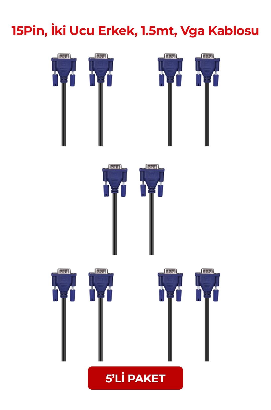 HYTECH HY-VGA105, 15Pin, İki Ucu Erkek, 1.5mt, Vga Kablosu (5li Paket)