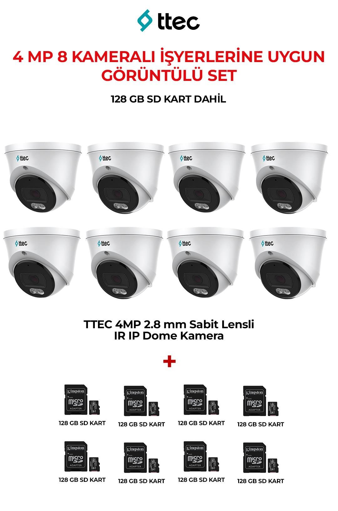 TTEC IPDP-4330M-WMS/SL 4mp 8 Kameralı İşyerlerine Uygun Görüntülü Set