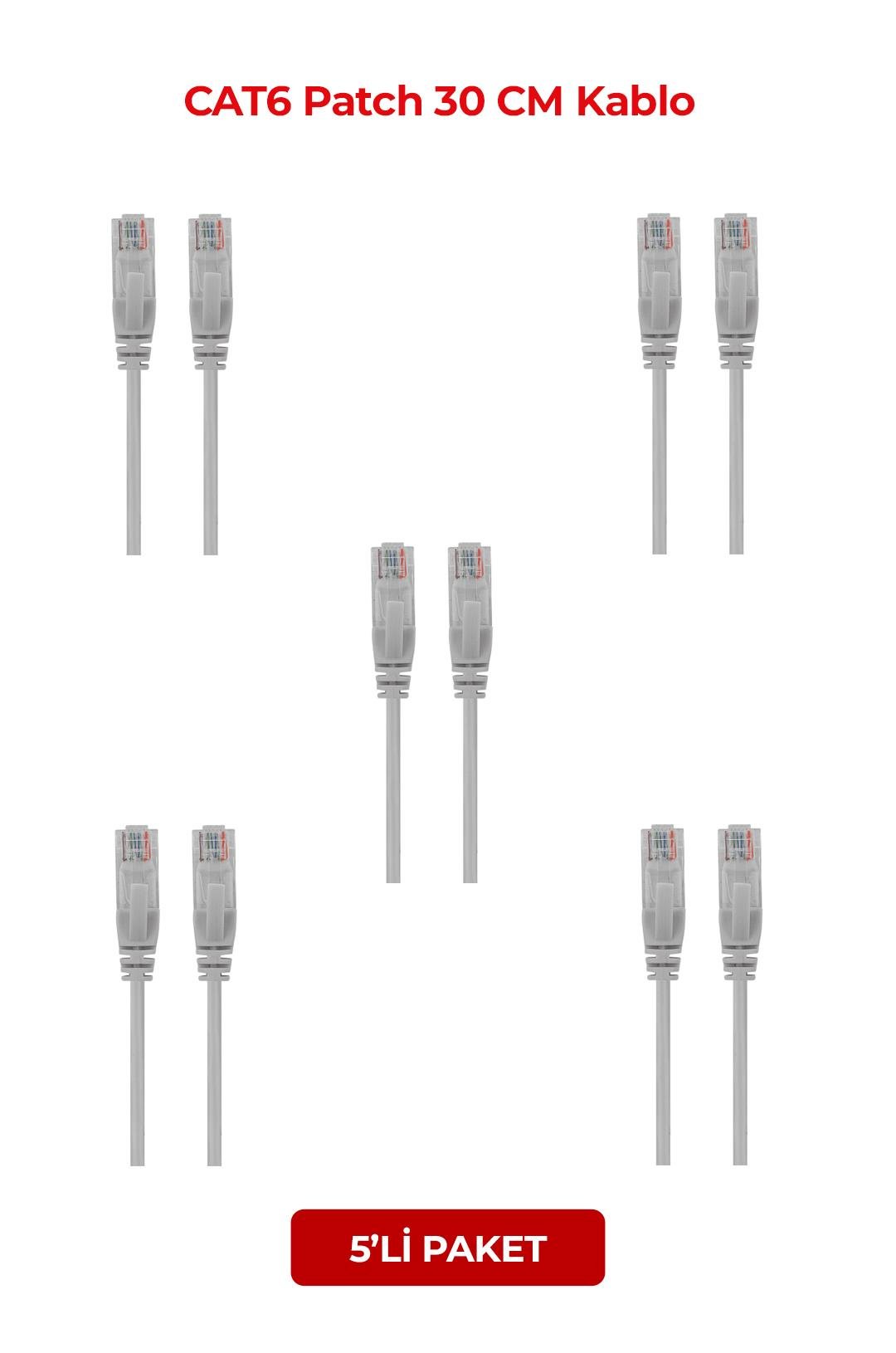 S-LINK SL-Cat6030 CAT6 Patch 30CM Kablo (Gri) (5li Paket)