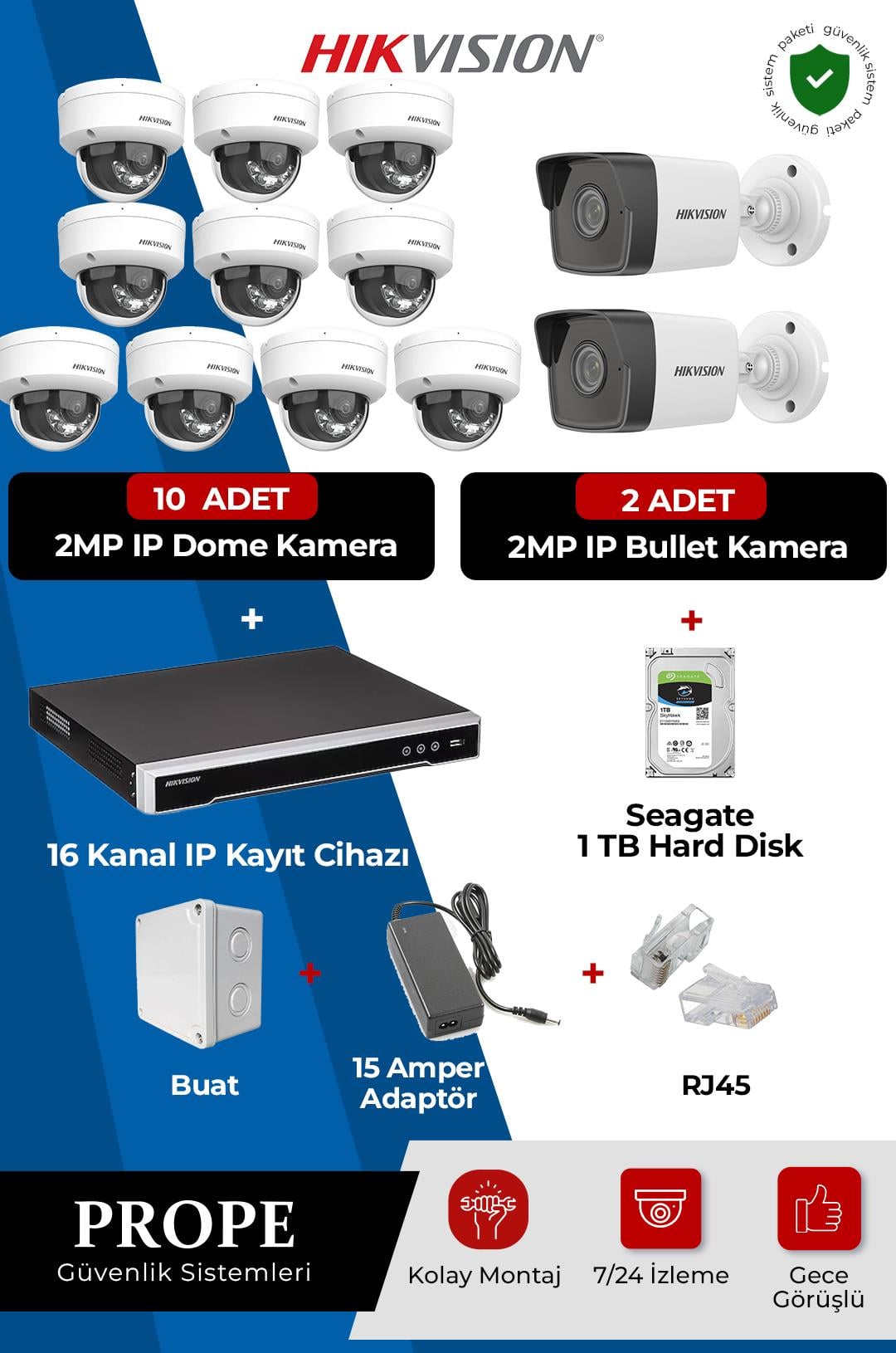 HIKVISION DS-2CD1121G2-LIUF 12  Kameralı Full Ip Sistem Paketi