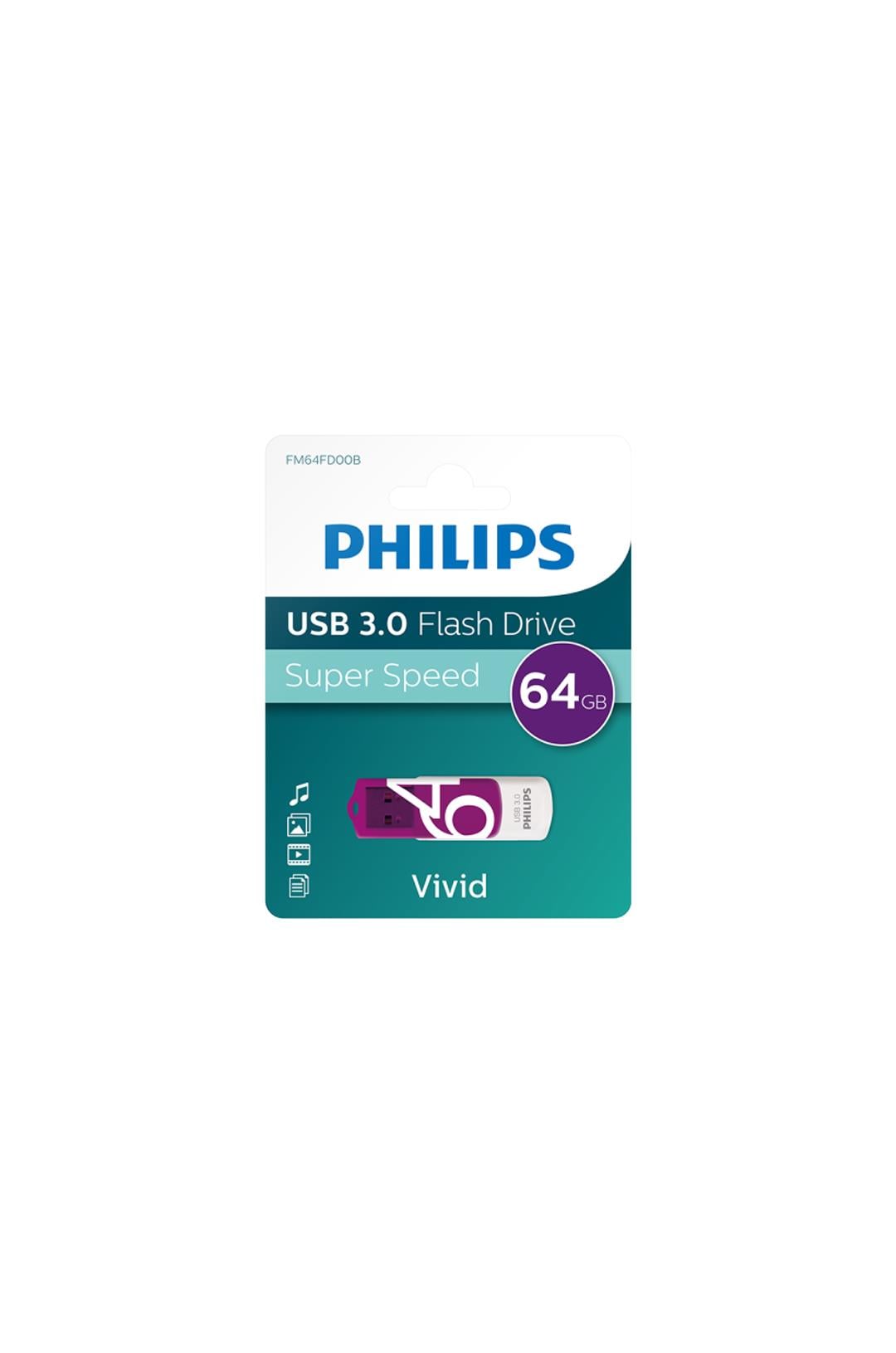 PHILIPS FM64FD00B, 64GB, USB 3.0, Vivid, Mor, Flash Disk