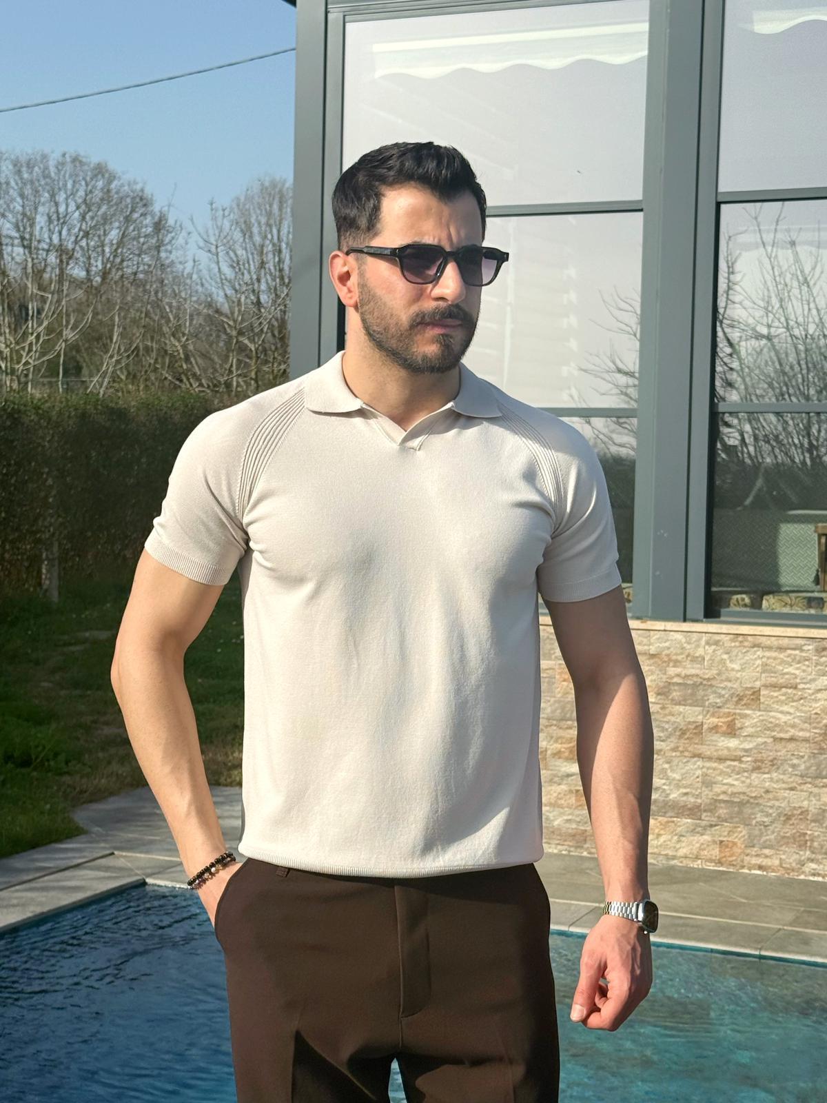 Bej Monaco Triko Polo T-Shirt