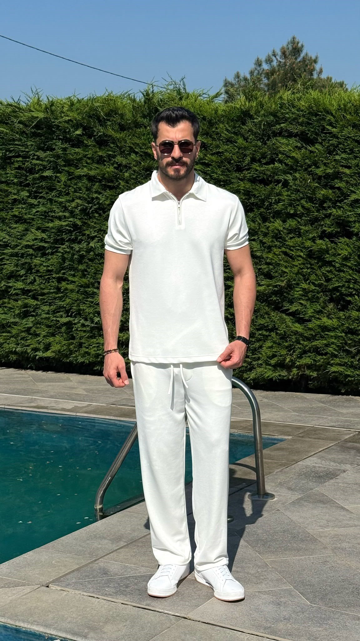 Beyaz Osyh Kumaş Baggy Eşofman