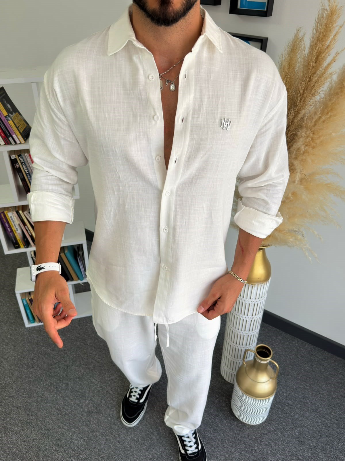 Beyaz Ultra Hafif Keten Oversize Takım