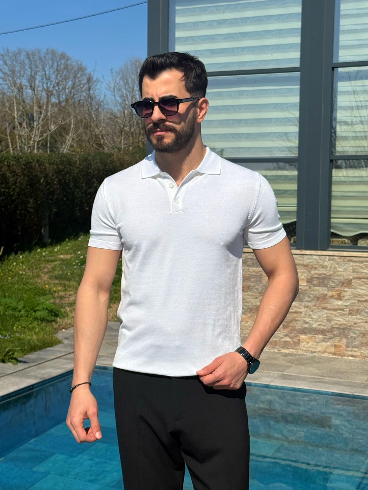 Beyaz Yazlık Worteks Polo Yaka Düğmeli T-Shirt