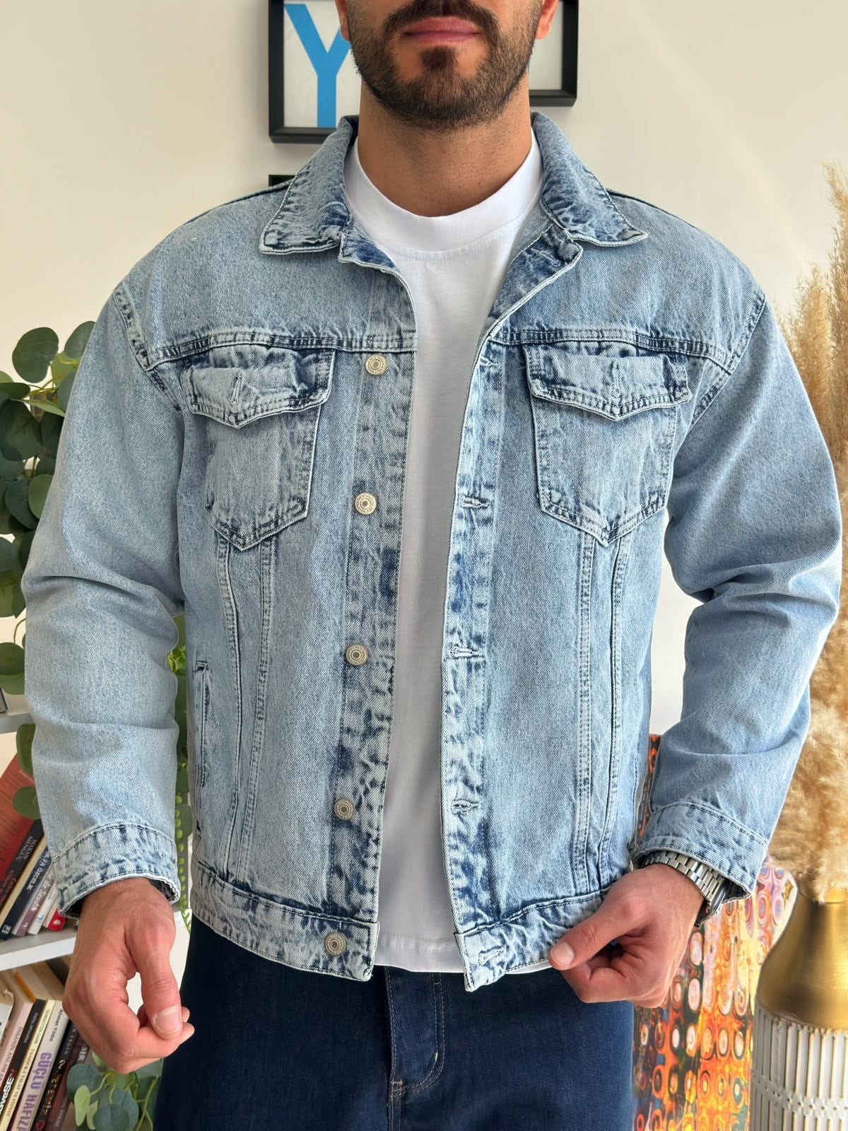 Buz Mavisi Yarı Oversize Denim Ceket