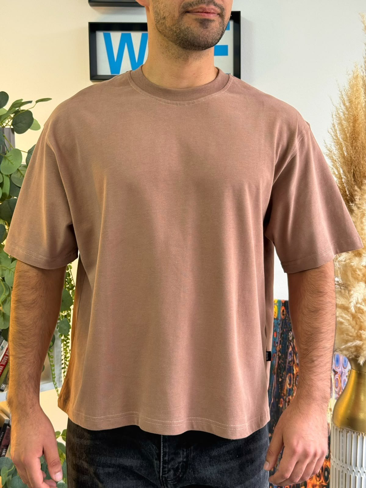 Kahverengi Boxy Fit Pamuklu Tişört