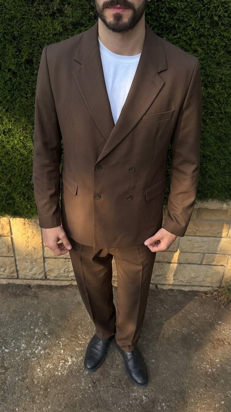 Kahverengi Oversize Kruvaze Takım
