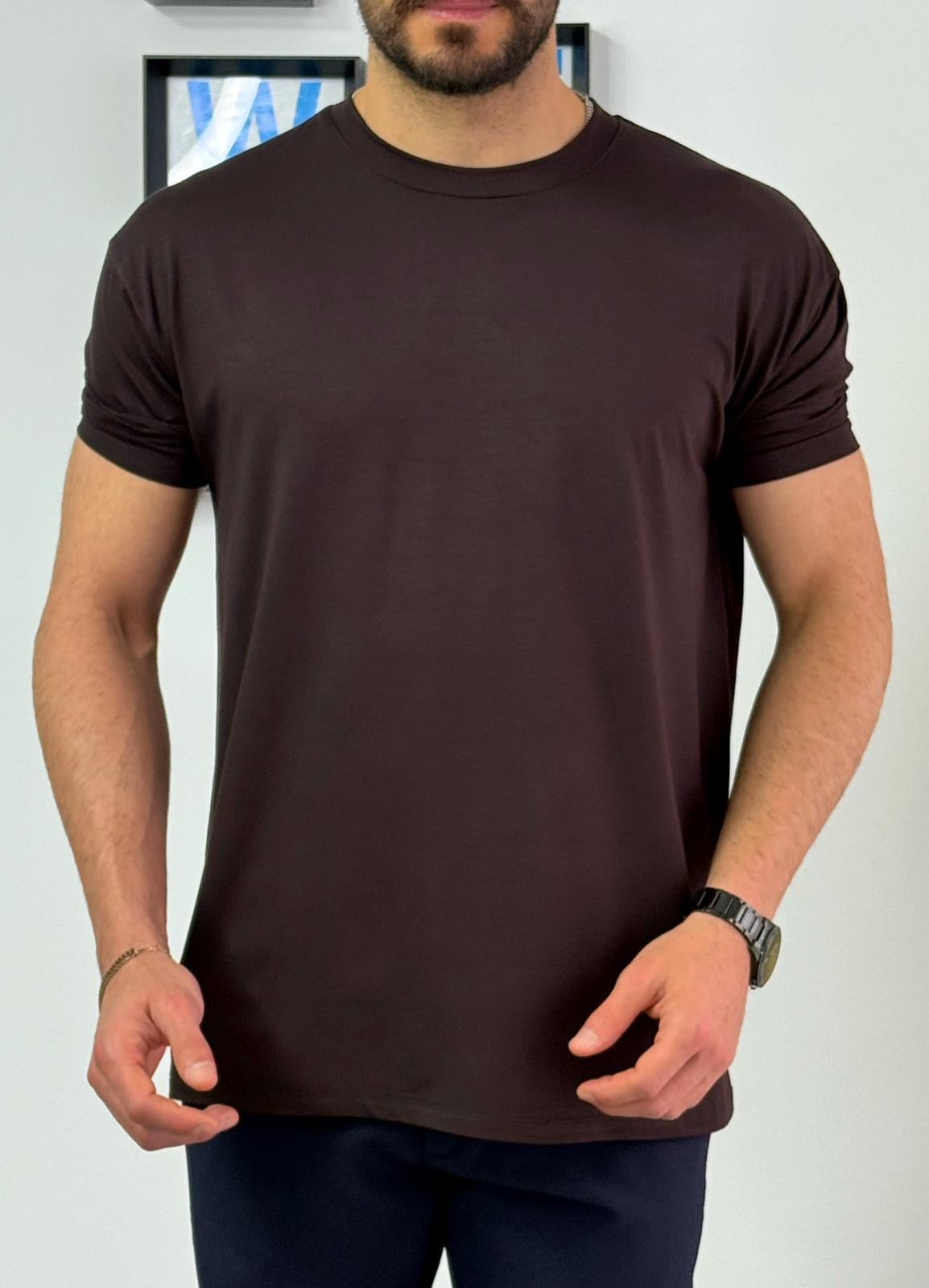 Kahverengi Süet Kumaş T-Shirt