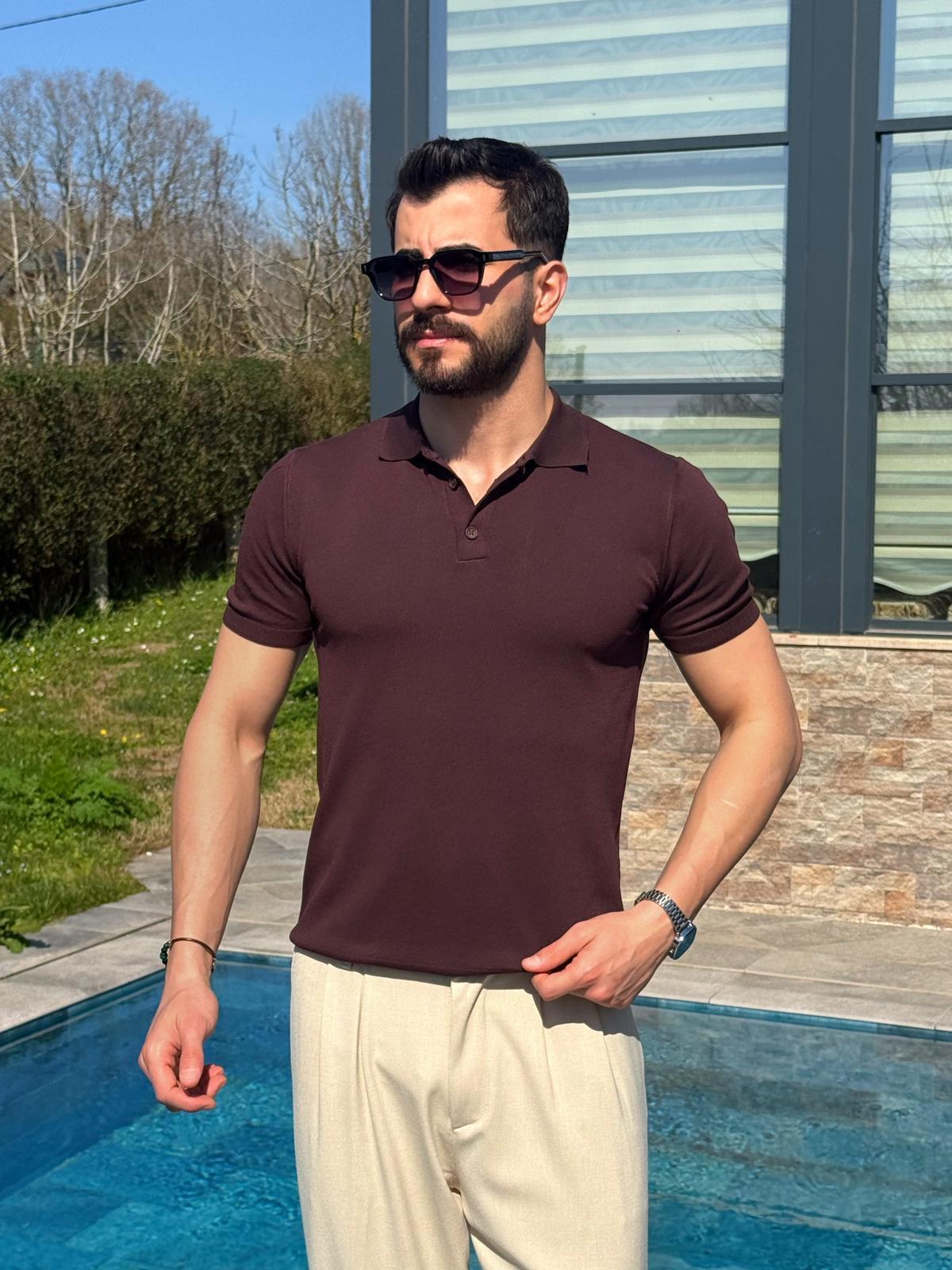 Kahverengi Yazlık Worteks Polo Yaka Düğmeli T-Shirt