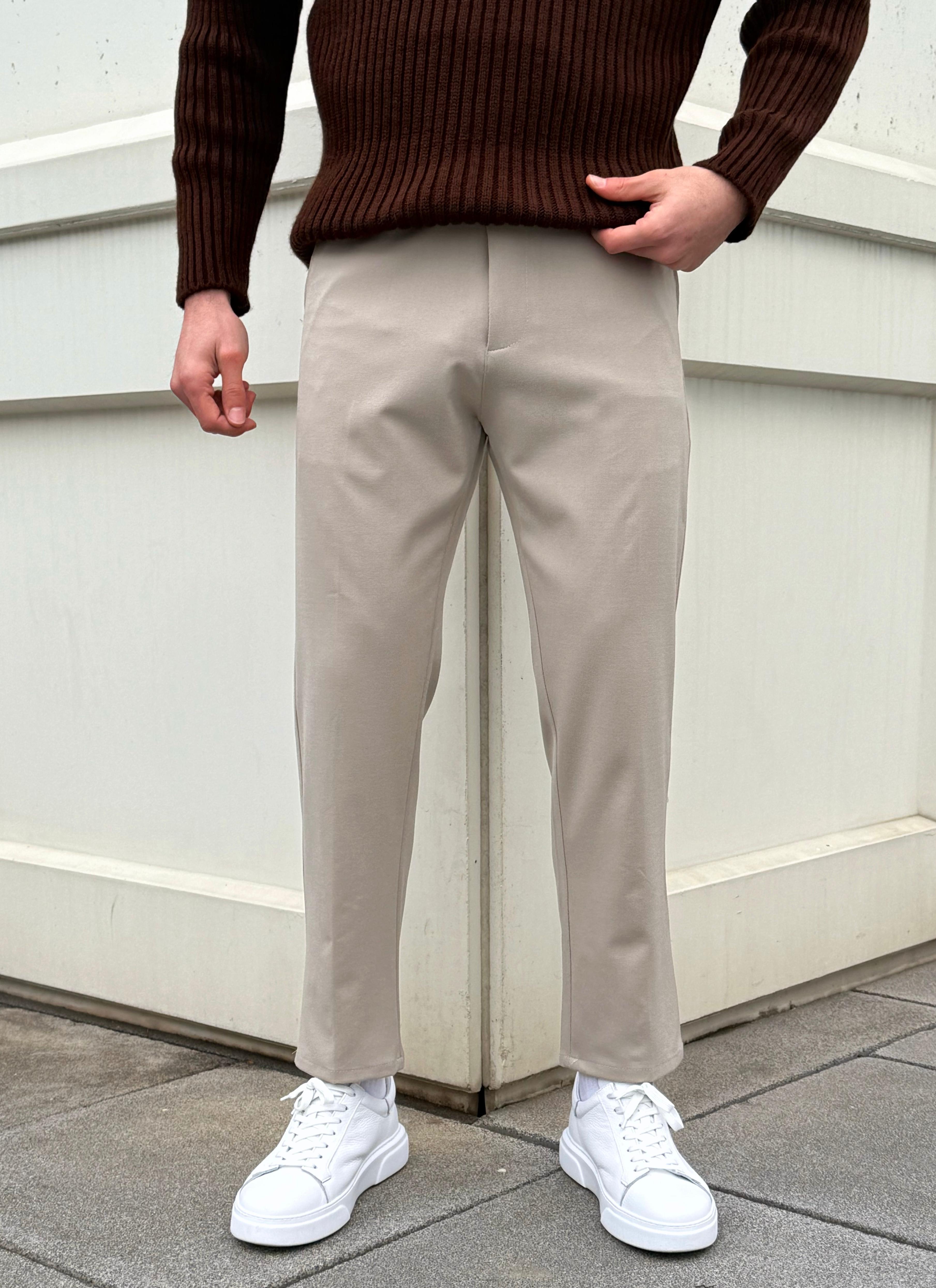 Krem Regular Kesim Kumaş Pantolon
