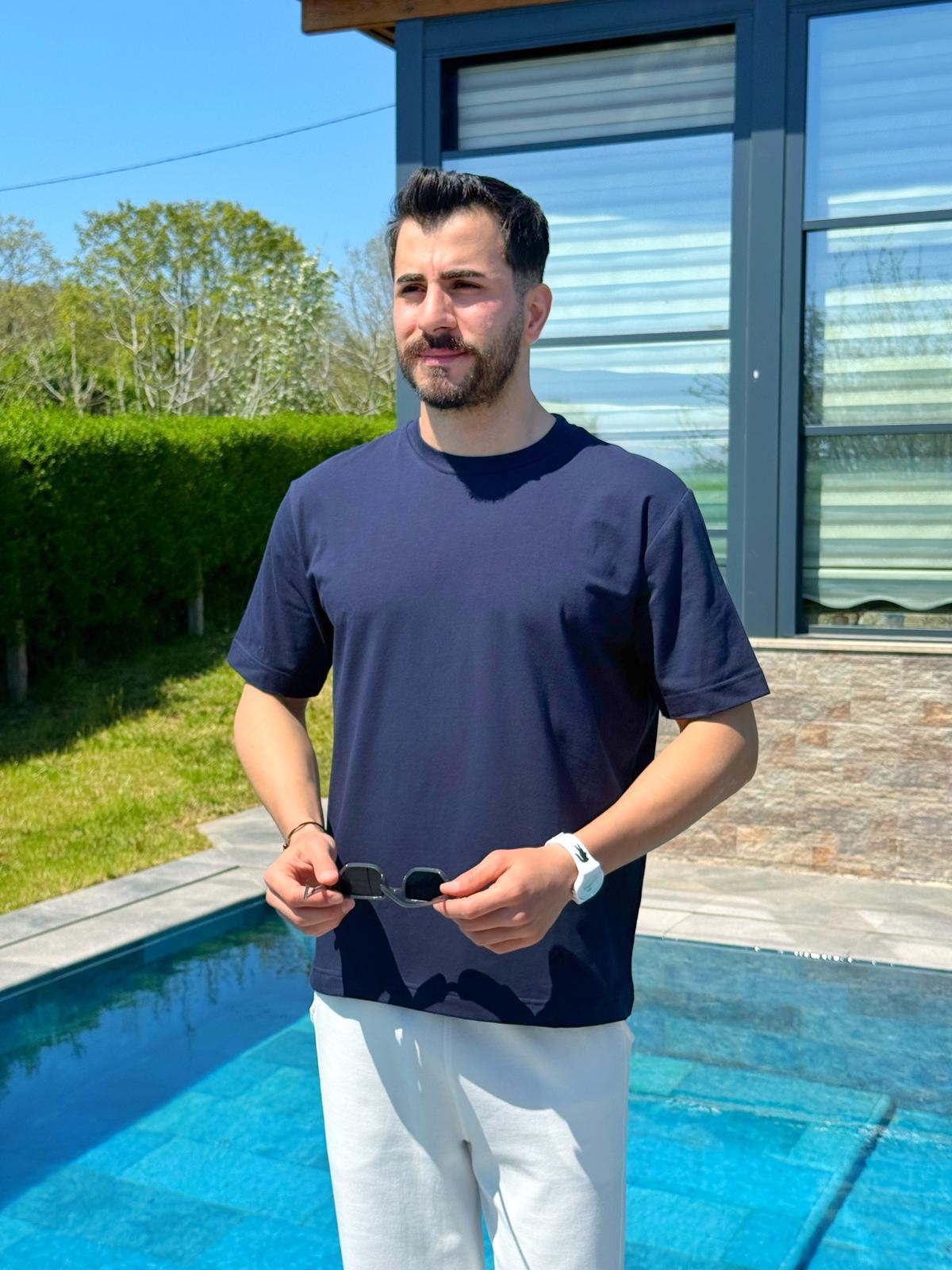 Lacivert Yazlık Basic Oversize T-Shirt