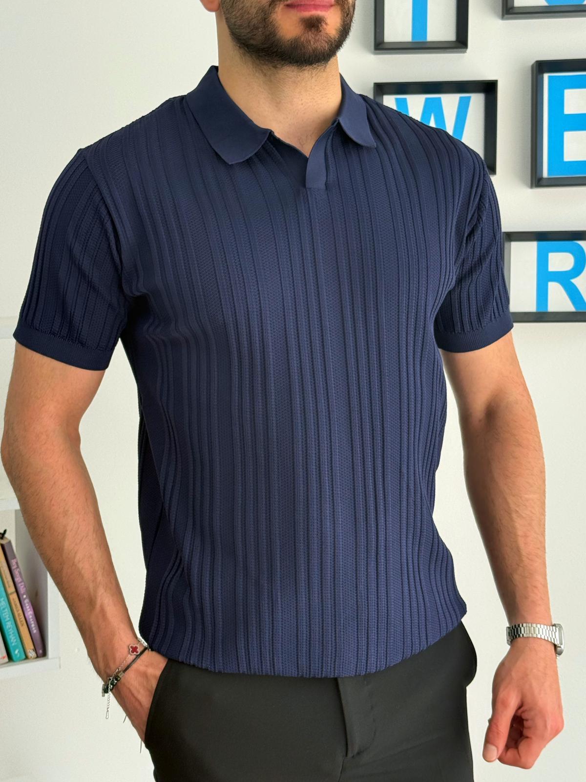 Lacivert Yazlık Likralı Polo Yaka T-Shirt
