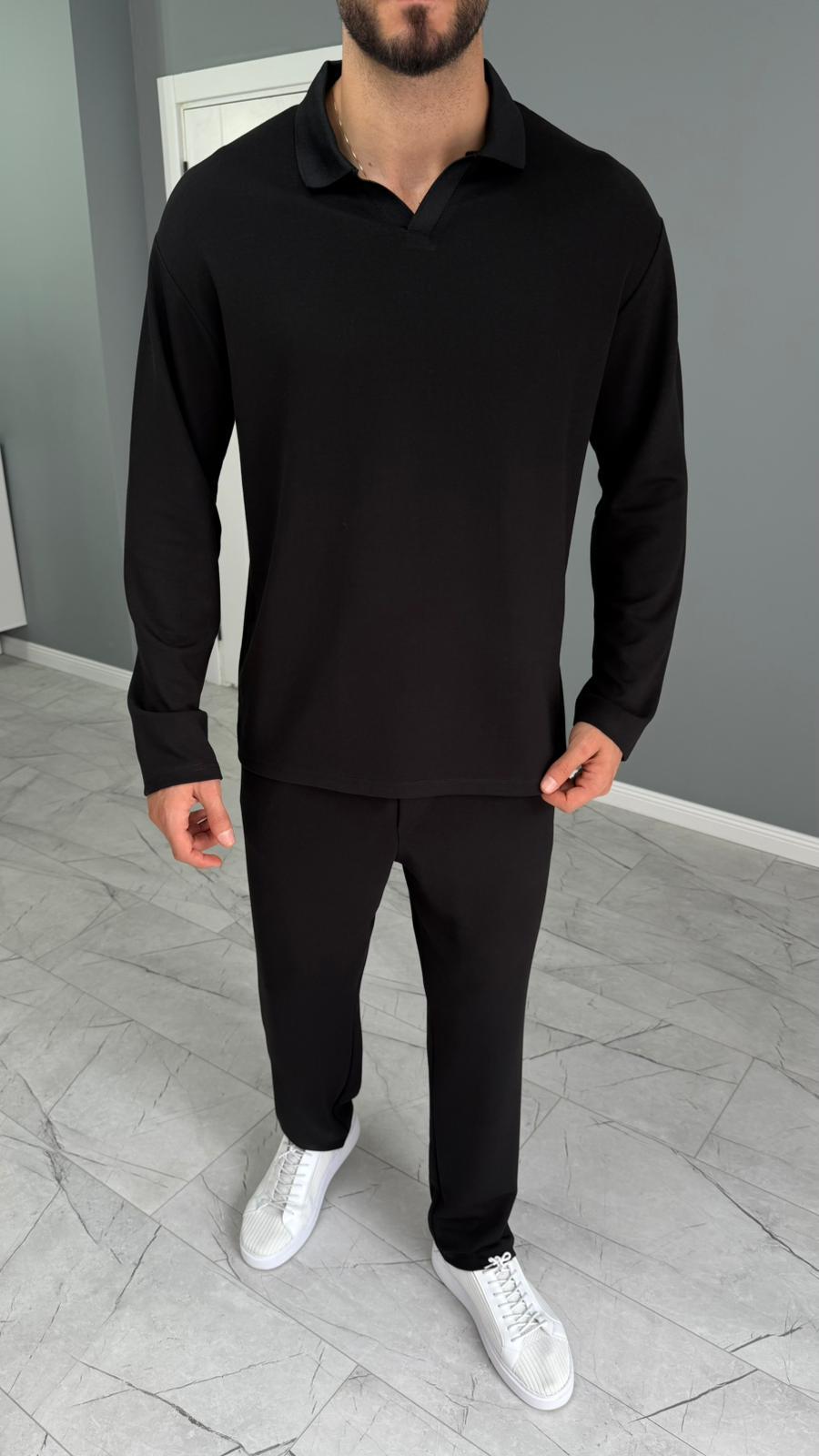 Osyh Kumaş Urban Polo Yaka Takım Siyah