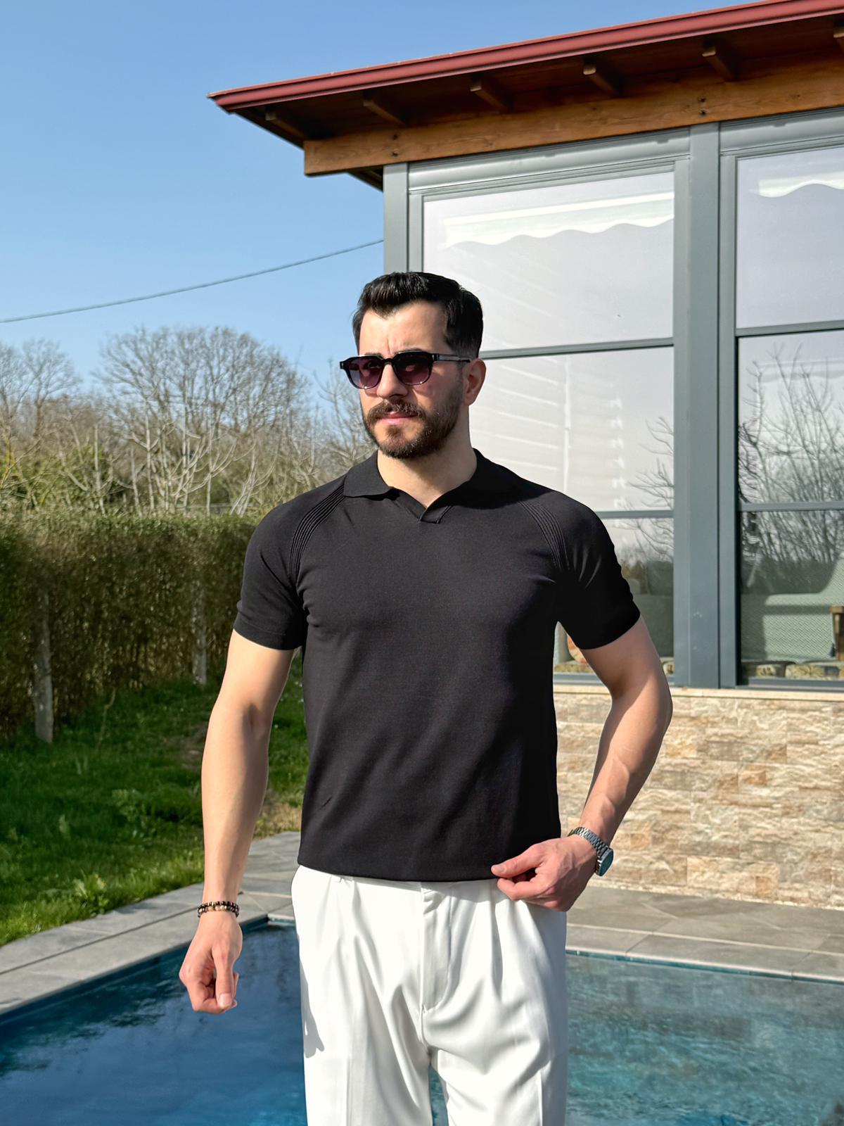 Siyah Monaco Triko Polo T-Shirt