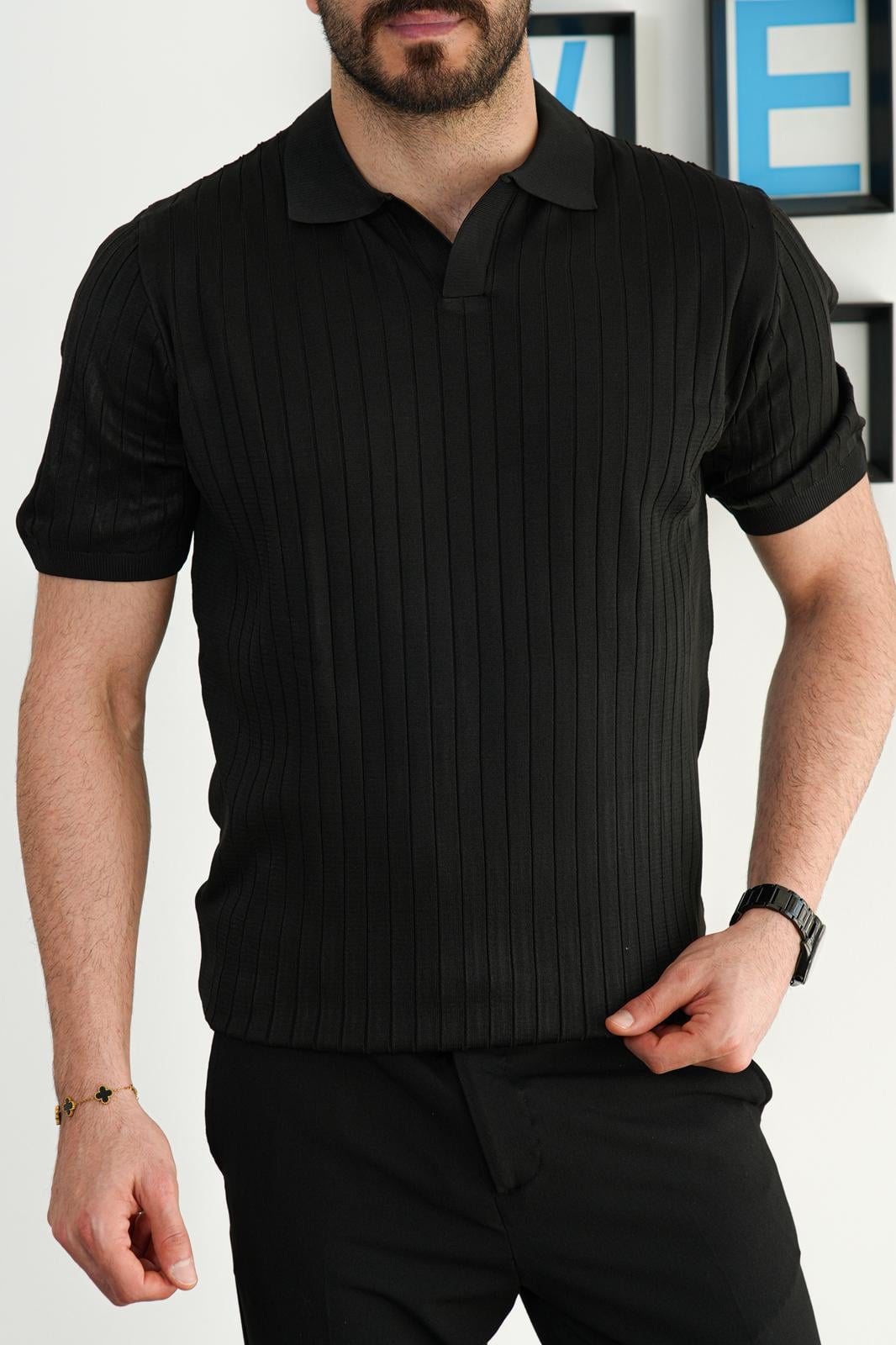Siyah Premium Yazlık Pamuklu Fit Polo T-Shirt