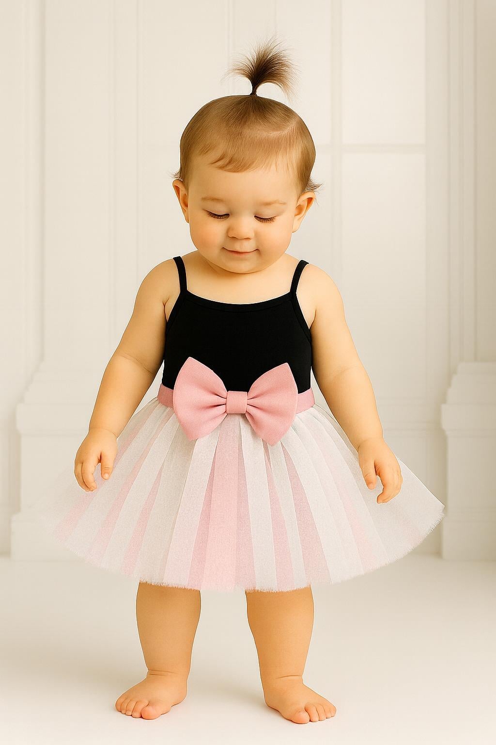 TÜTÜ ETEKKız Bebek Astarlı Önü Tokalı Beli Lastikli Üst Katman Beyaz Alt Katman Pembe Kabarık Tütü Etek