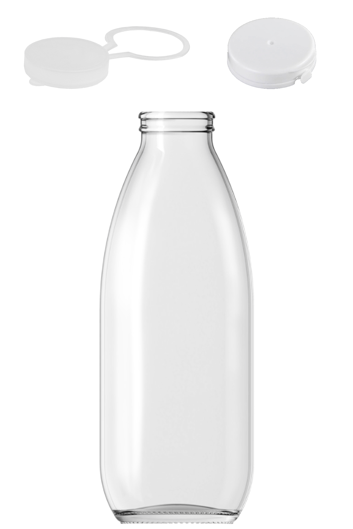 1000cc Şeffaf Ayran, Süt Cam Şişe Plastik Kapaklı 