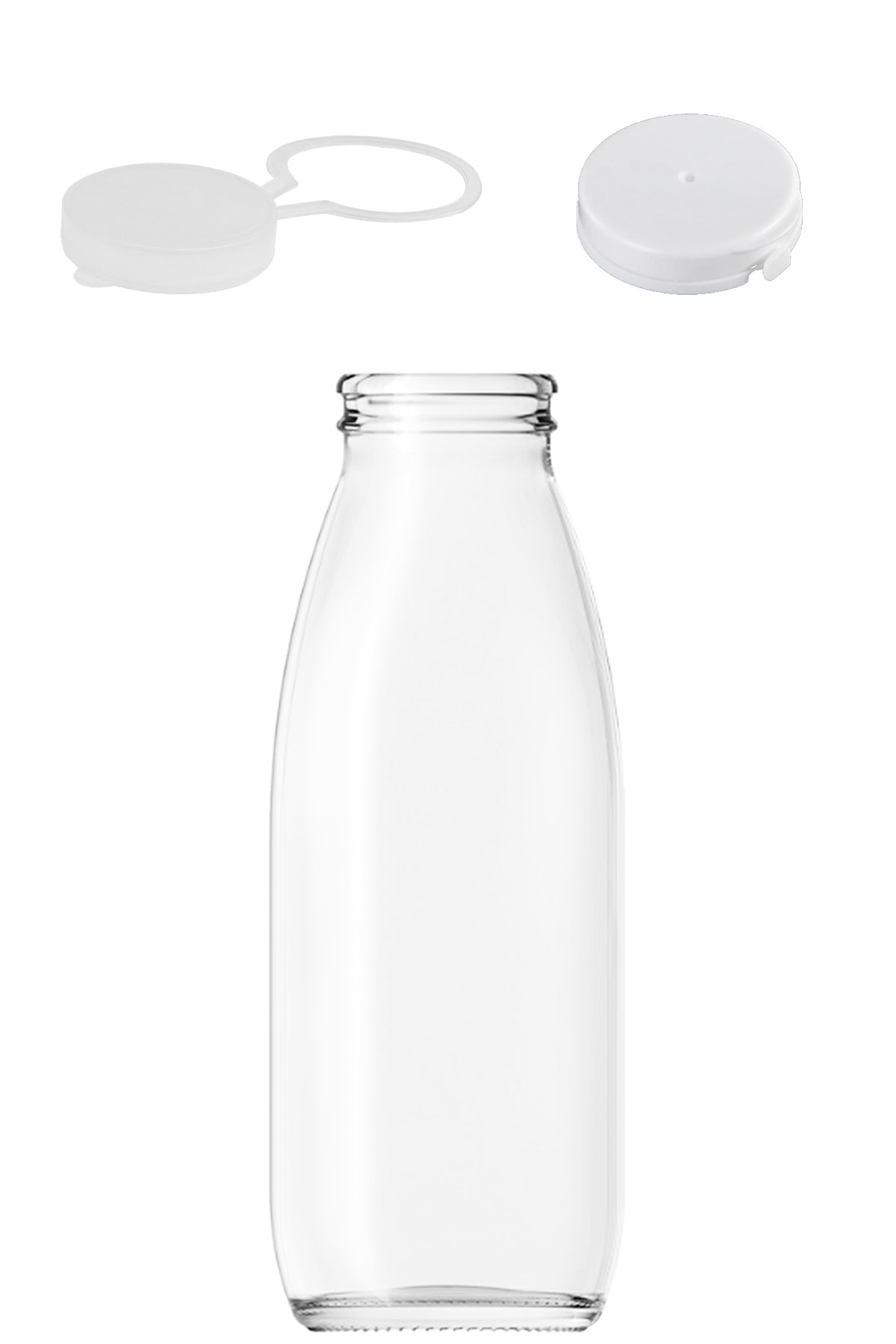 500cc Şeffaf Ayran, Süt Cam Şişe Plastik Kapaklı 