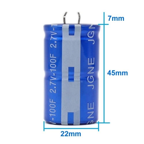 2.7V 100F Süper Kapasitör 22x45mm
