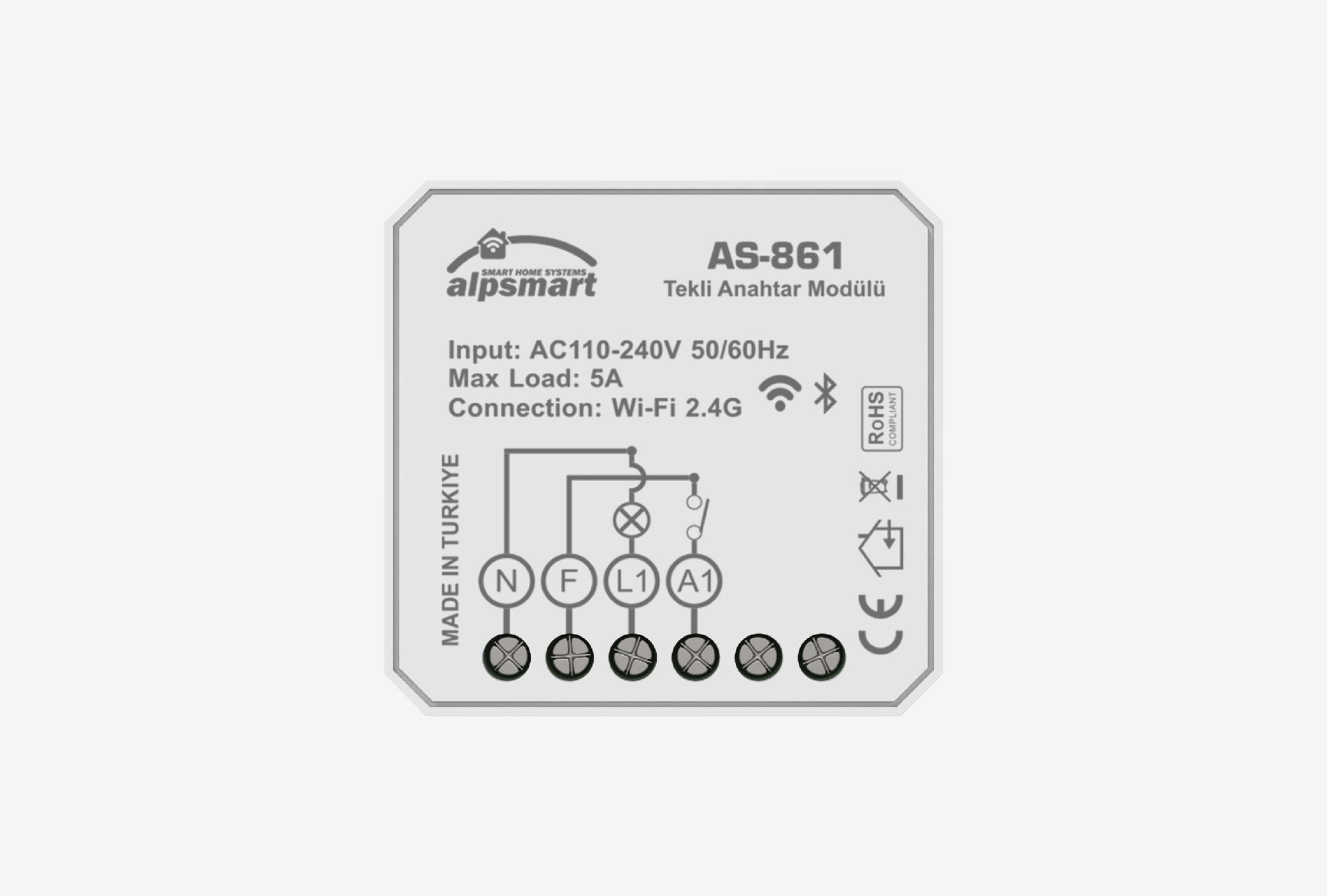 Alpsmart AS-861 Tekli Akıllı Wi-Fi Anahtar Modülü