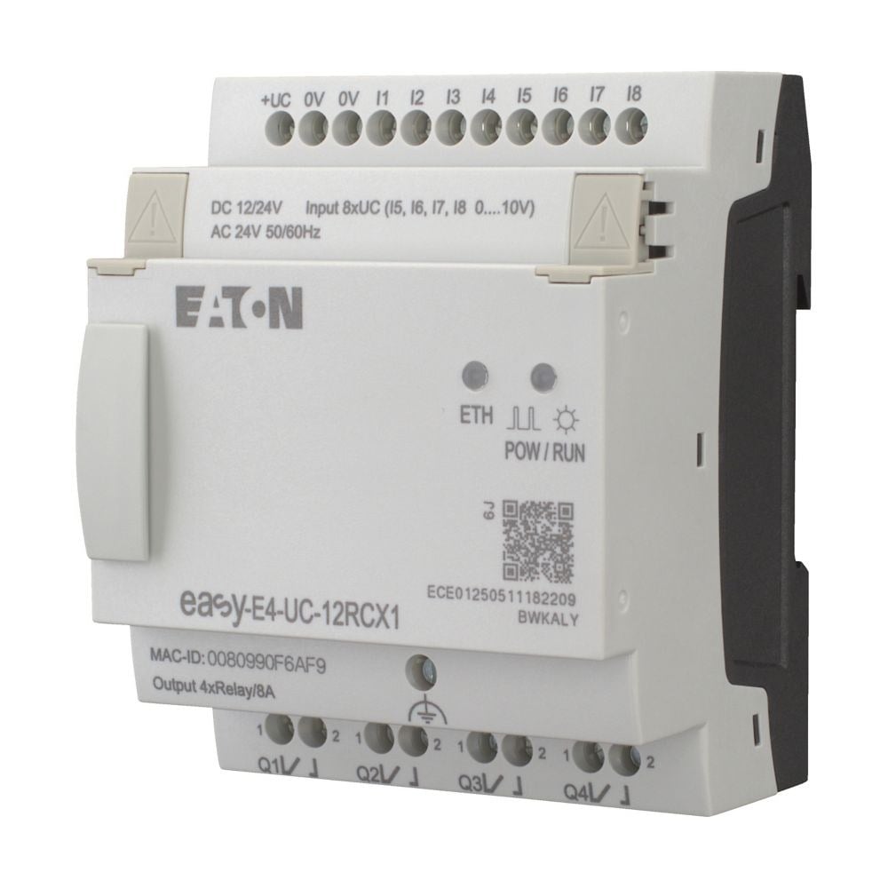 Eaton 197212 EASY-E4-UC-12RCX1 easyE4 12/24 V DC 24 V AC 8 Giriş 4 Röle Çıkışlı Kontrol Rölesi 197212