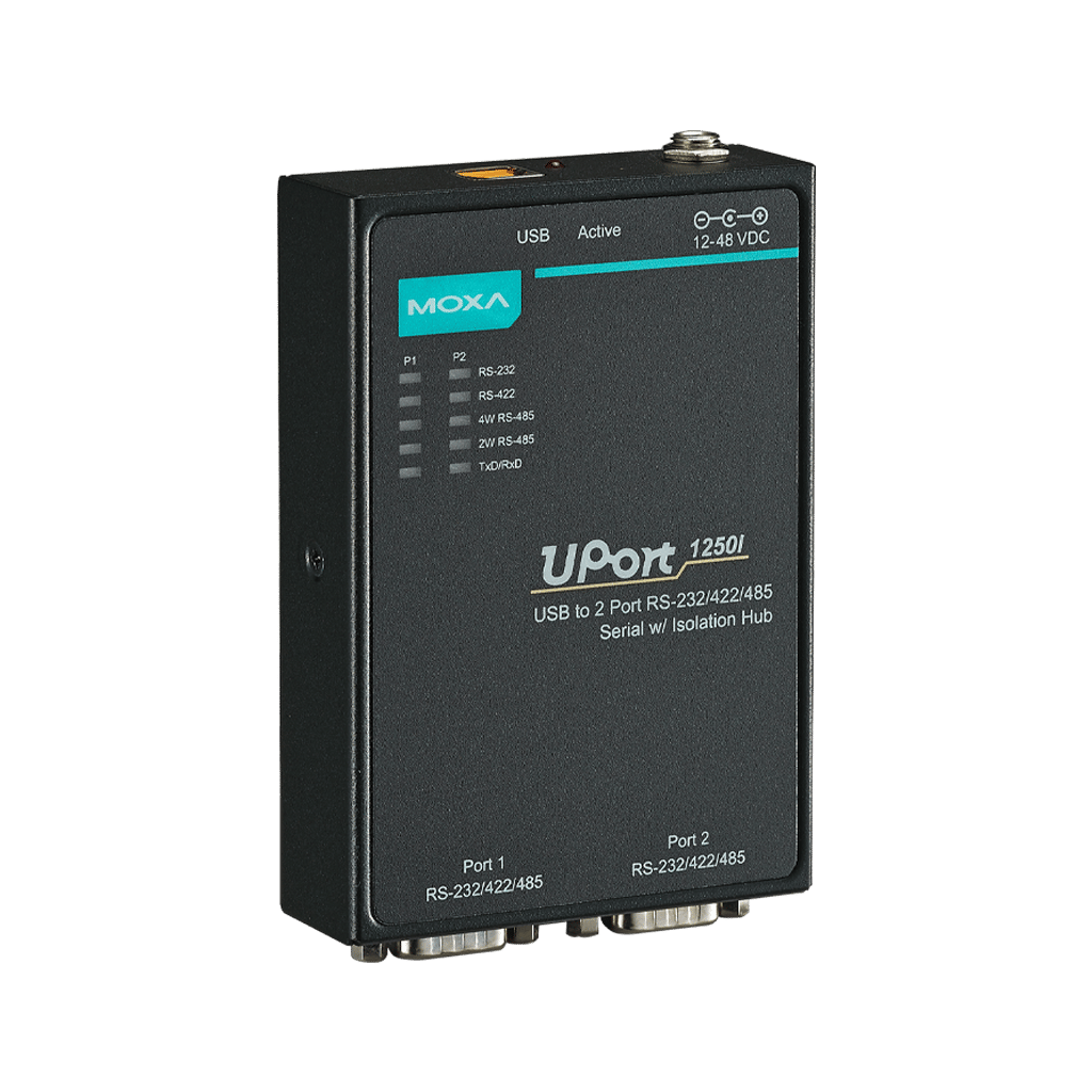 MOXA UPort 1250I-2 Port USB-to-Serial Hub, EU Plug, RS-232/422/485, w/ Isolation
