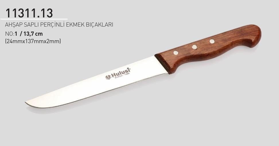 Perçinli Ekmek Bıçağı 13.7 cm No.1 Hulusi Bıçak Ahşap Saplı 24mm X 137mm X 2mm 11311.13