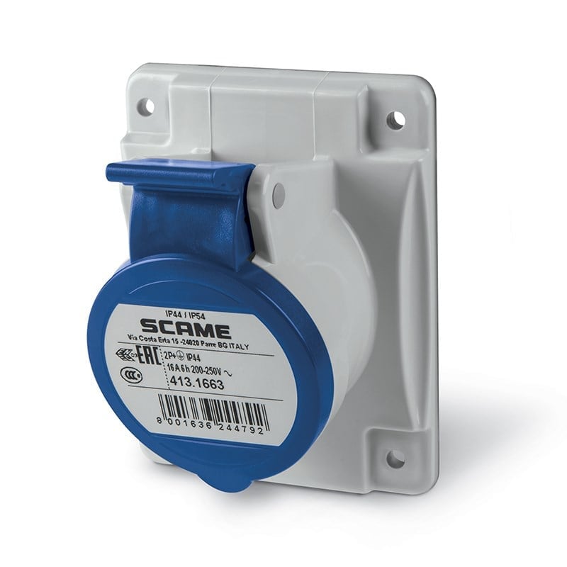 Scame 413.1663 16A 2P+E 200-250V 6h OPTIMA Sıva Altı Eğik Makine Prizi IP44/IP54 413.1663
