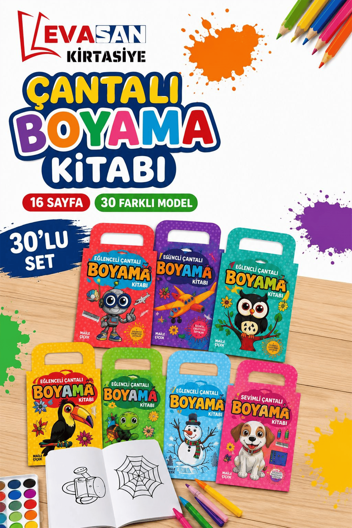 16 SY ÇANTALI BOYAMA KİTABI 30 LU SET 